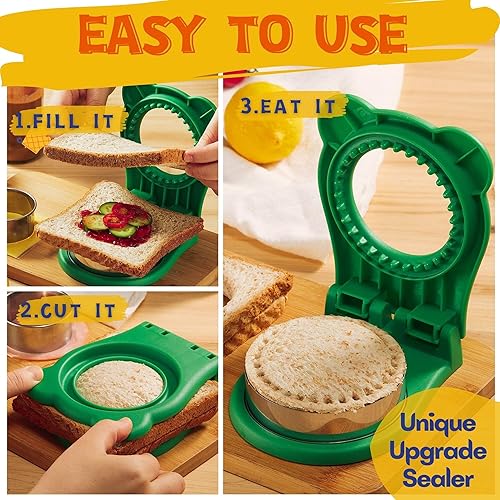 Miniatura 3 de Cortador de sándwiches y sellador para niños, sándwiches de bolsillo cuadrado redondo con corazón, ideal para sándwiches de desayuno, lonchera y