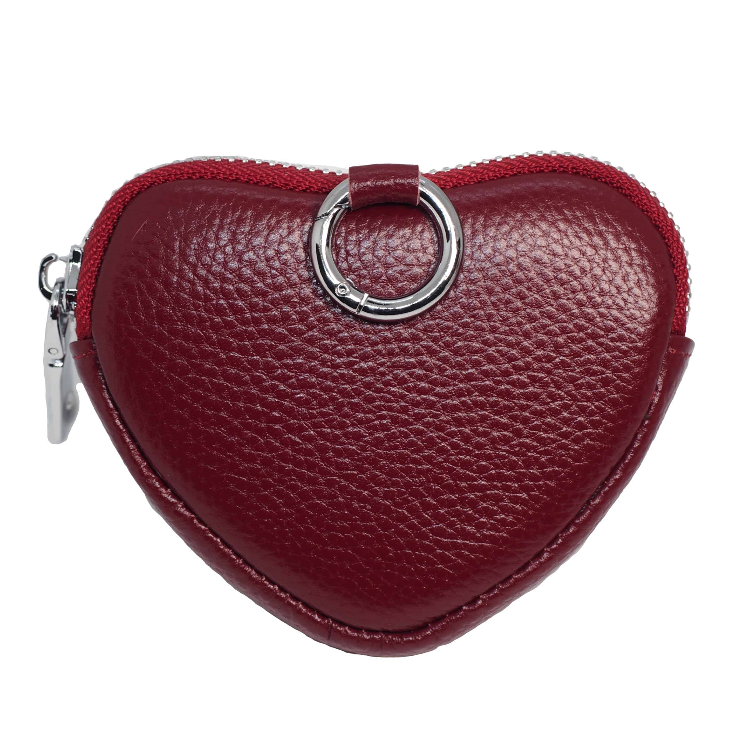 BAWAKO Kleingeldbörse Herzförmig aus Leder - Schlüsseltasche Münzbörse für Kleingeld Kleine Dinge, Münzbeutel Coin Purse für geliebte, Geldbeutel Kleingeldportemonnaie (Weinrot)