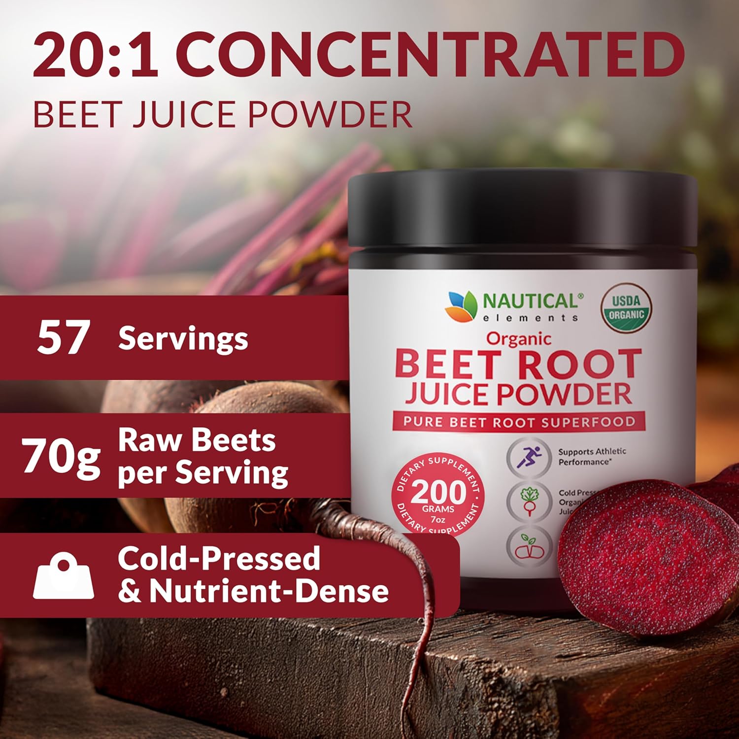 Beet Juice Powder Organic - Cold Pressed - 20:1 Concentrate - Concentrated Beet Root Powder - Nitric Oxide - Circulation Support - 57 Servings of Beet Root Supplement - 7oz - Image 2