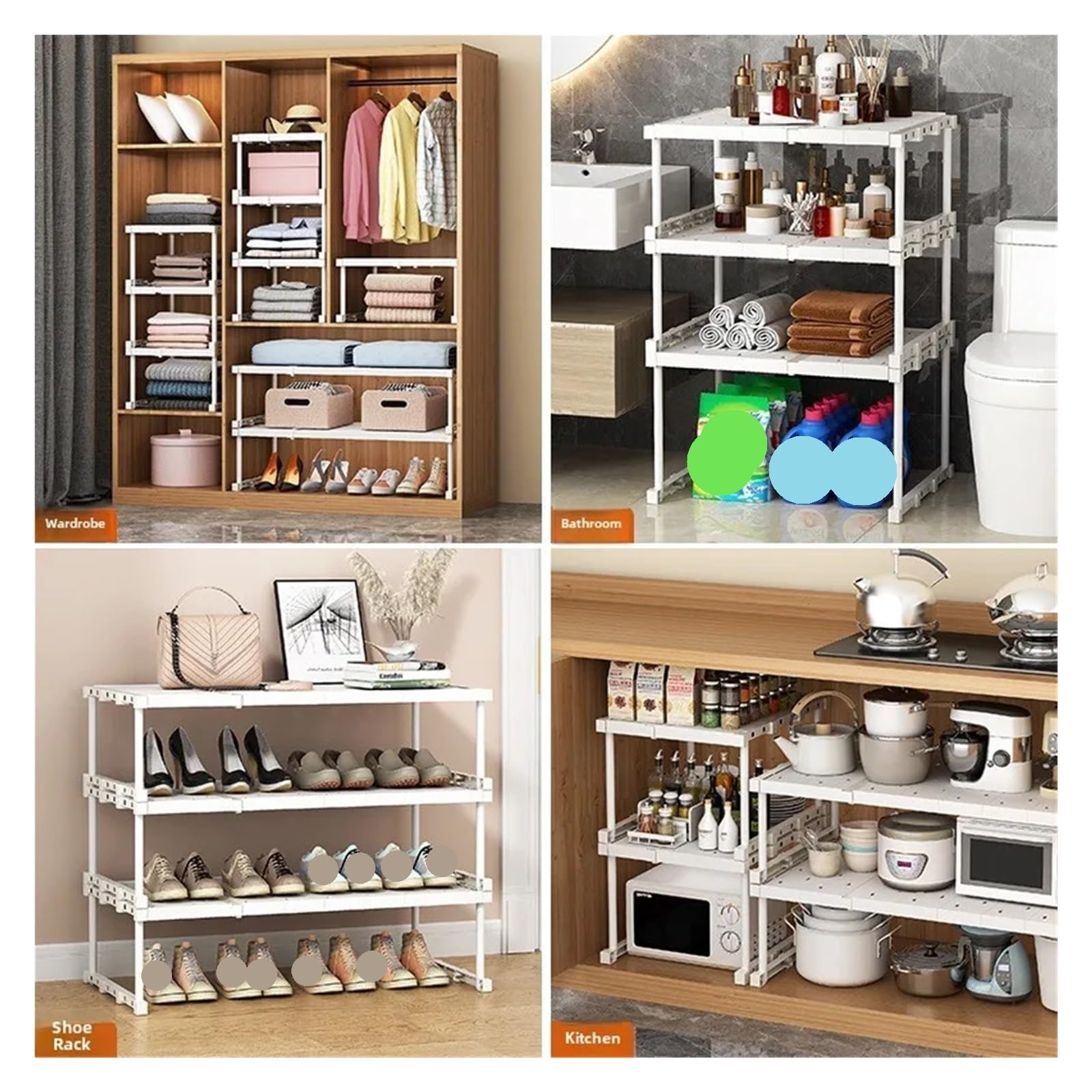 Separador de estantes Extensible Organizador De Pared Divisoria Expandible Multicapa For Armario, Estante Almacenamiento, Divisores Gabinete Plástico(White10)