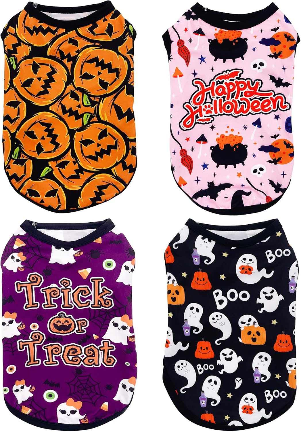 PET SHOW 4 Pack Halloween Dog Shirts for Large Dogs Girl Boy | Breathable t-shirts for dogs,polyester,sleeveless vest,holiday birthday puppy clothes tank top,XXL
