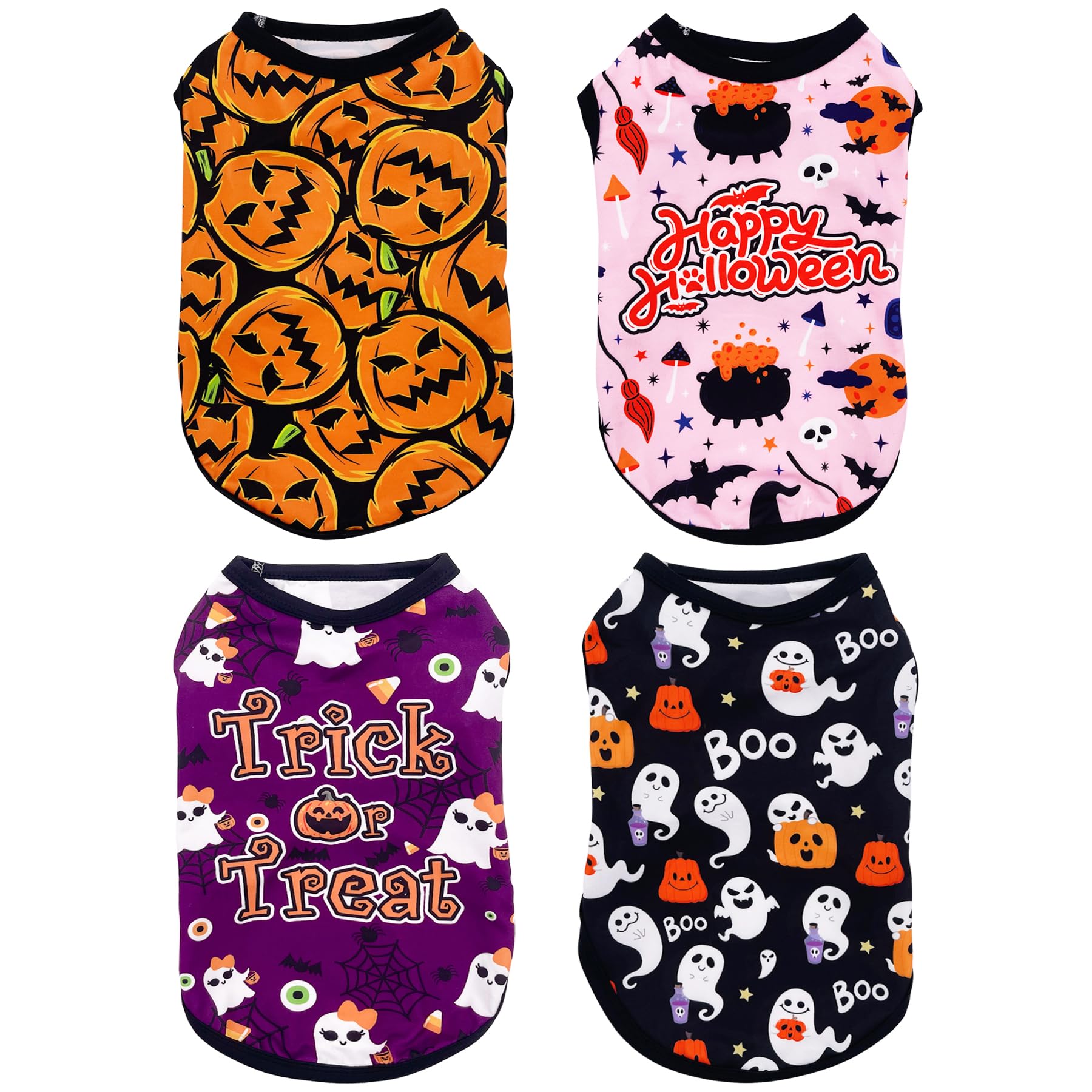 PET SHOW 4 Pack Halloween Dog Shirts for Small Dogs Ghost Pumpkin Doggies Tank Top Tee Black Orange T-Shirts Pets Holiday Party Sleeveless Vest Cats Kittens Puppy Clothes Boys Girls(Small) — image 1