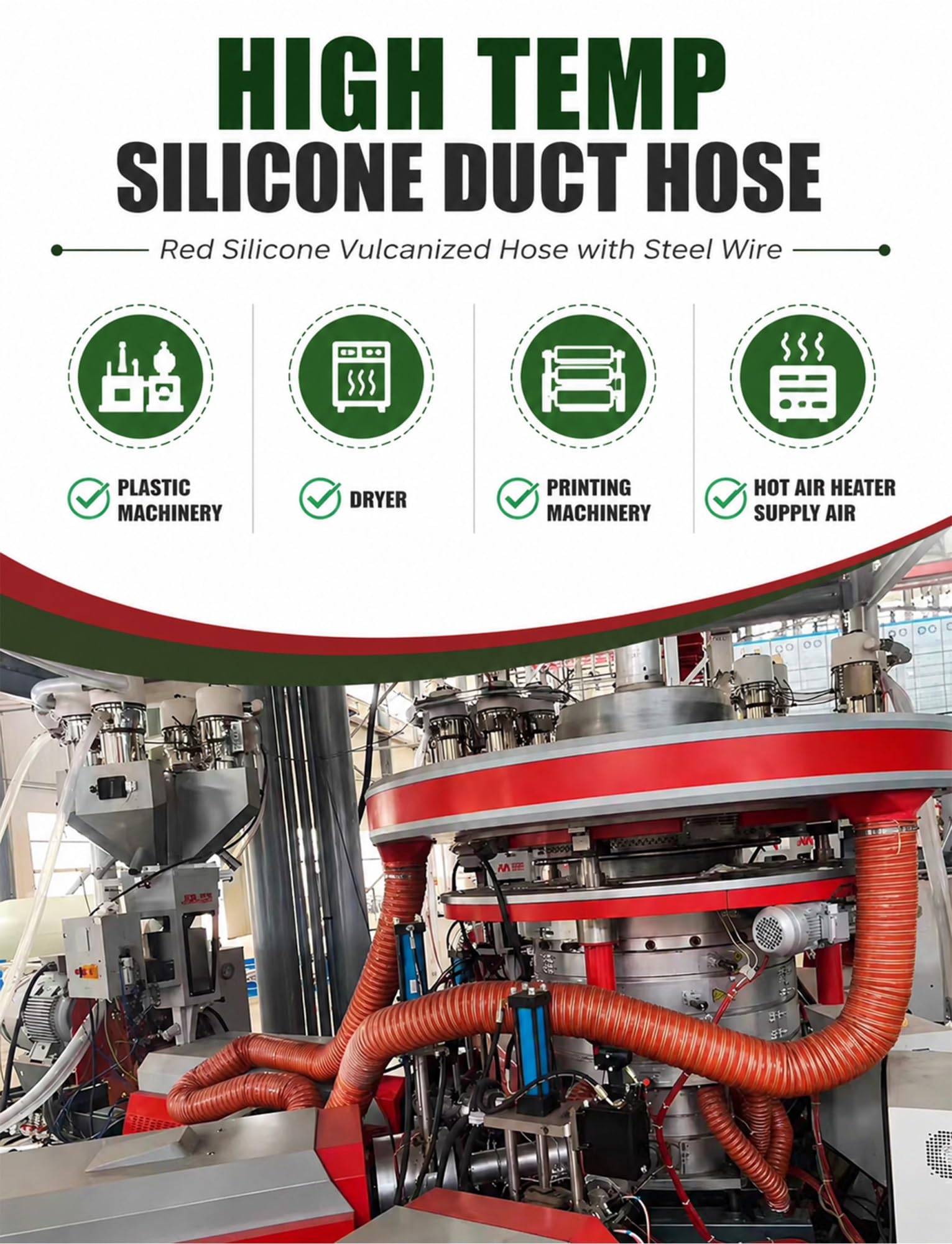 Tubo flessibile in fibra di vetro in silicone | 100-400 cm for lo scarico dell'asciugatrice: condotto in silicone ad alta temperatura(6.3cm/2.48in,100)