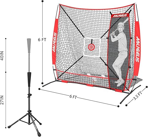 Miniatura 8 de Red de práctica de 6'X6' para béisbol y sóftbol, red de lanzamiento, red de bateo, con bate de práctica, bateador falso, objetivo de zona de strike