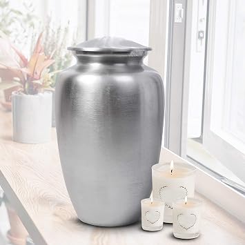 Lightnpro Decorative Cremation Urn for Human Ashes - Beautiful Elegant Hand Engraved Funeral Memorial with Secure Screw-Top Lid for Your Loved Ones Remains with Elegant Finish- 10 Inch Silver