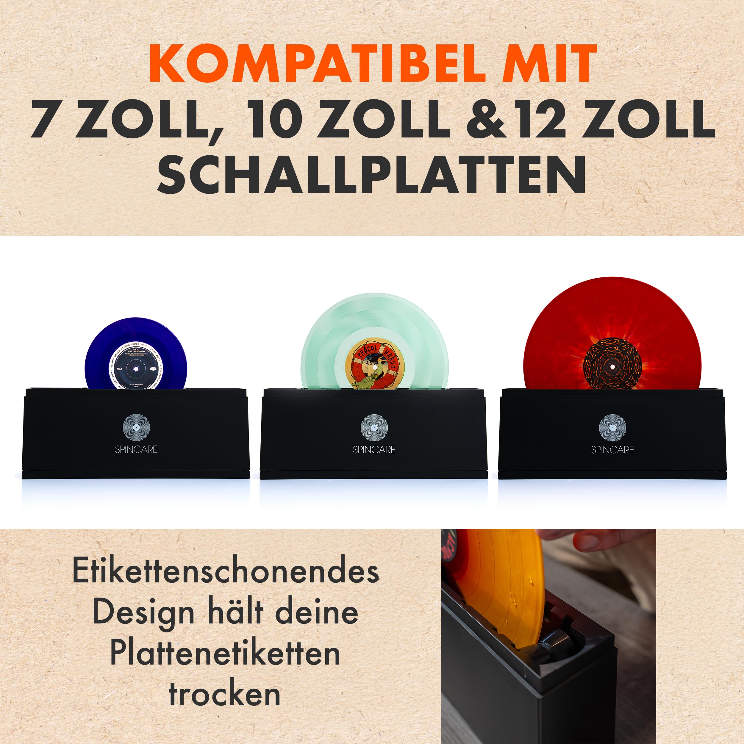 SPINCARE Schallplatten Reinigung für 18-25-30 cm Vinyl Schallplatten - Reinigungssystem mit Reinigungslösung - Mikrofasertüchern - Waschschüssel - Zubehör - Reinigt 500 LPs | Reinigungsset mit Wäscherlösung und Zubehör, reinigt 500 LPs und schützt Etikett
