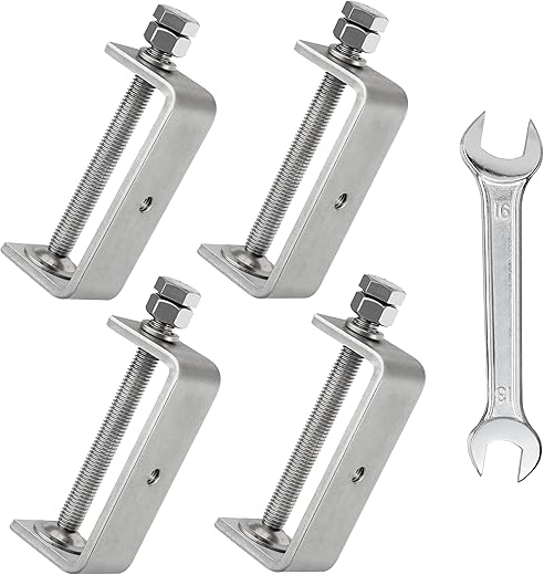 Eunenete 4 Pcs C Clamps 304 Heavy Duty Stainless Steel 3 3/8 Inch Tiger Clamp Woodworking,Features Stable Wide Jaws and Protective Pads (85MM)