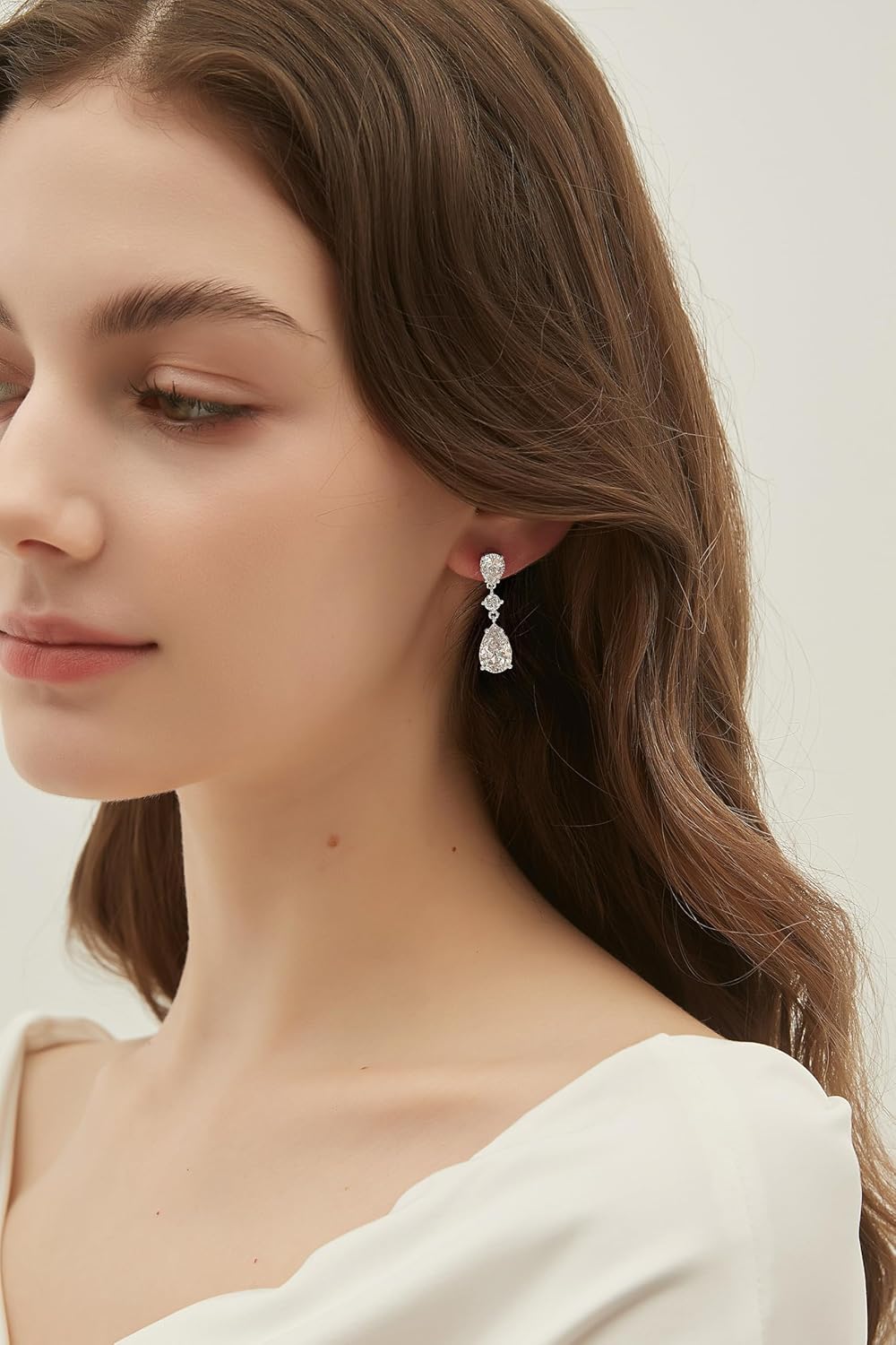 EAMTI Wedding Earrings for Brides Dangle Cubic Zirconia 925 Sterling Silver Post Engagement Earrings for Women - Image 3