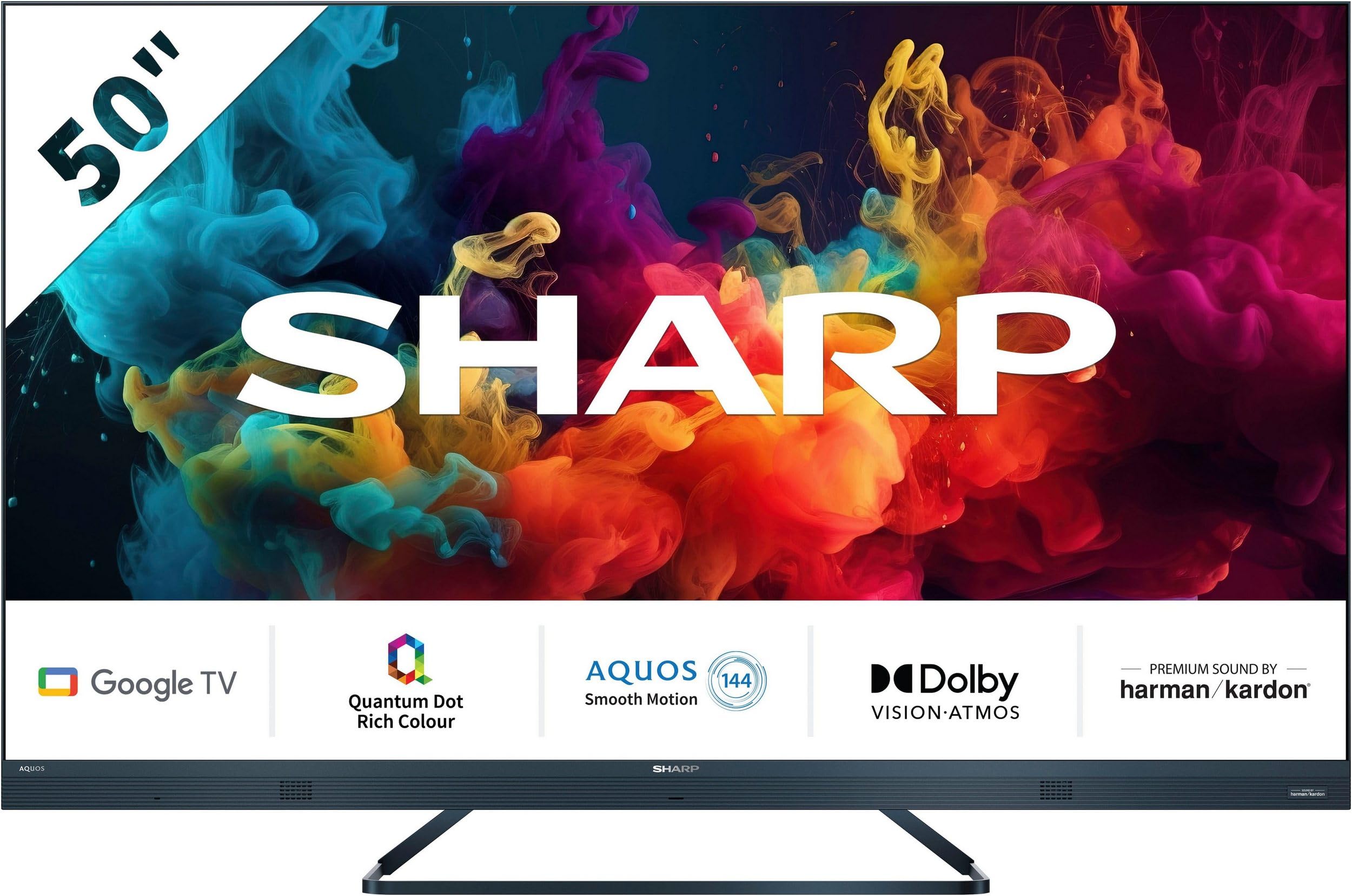 SHARP 50FQ5EG Quantum Dot Google TV 126 cm (50 Zoll) 4K Ultra HD QLED Google TV (Smart TV ohne Rahmen, Dolby Atmos, Dolby Vision IQ, HDMI 2.1 mit eARC)