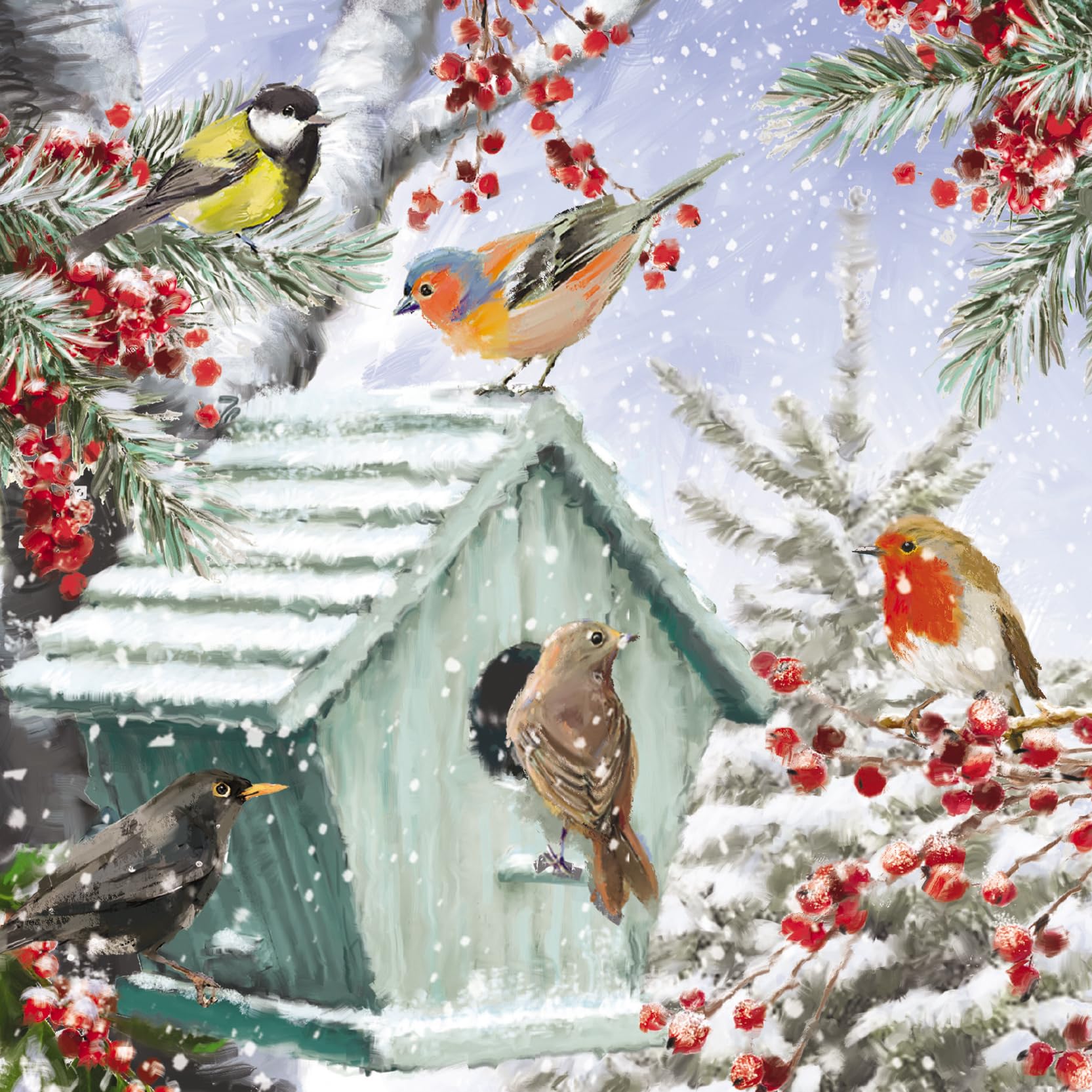 Ling Design Charity Christmas Cards Pack of 8 - Festive Garden Birds in the Snow - Premium Greeting Cards Multipack with Envelopes - Supporting UK Charities