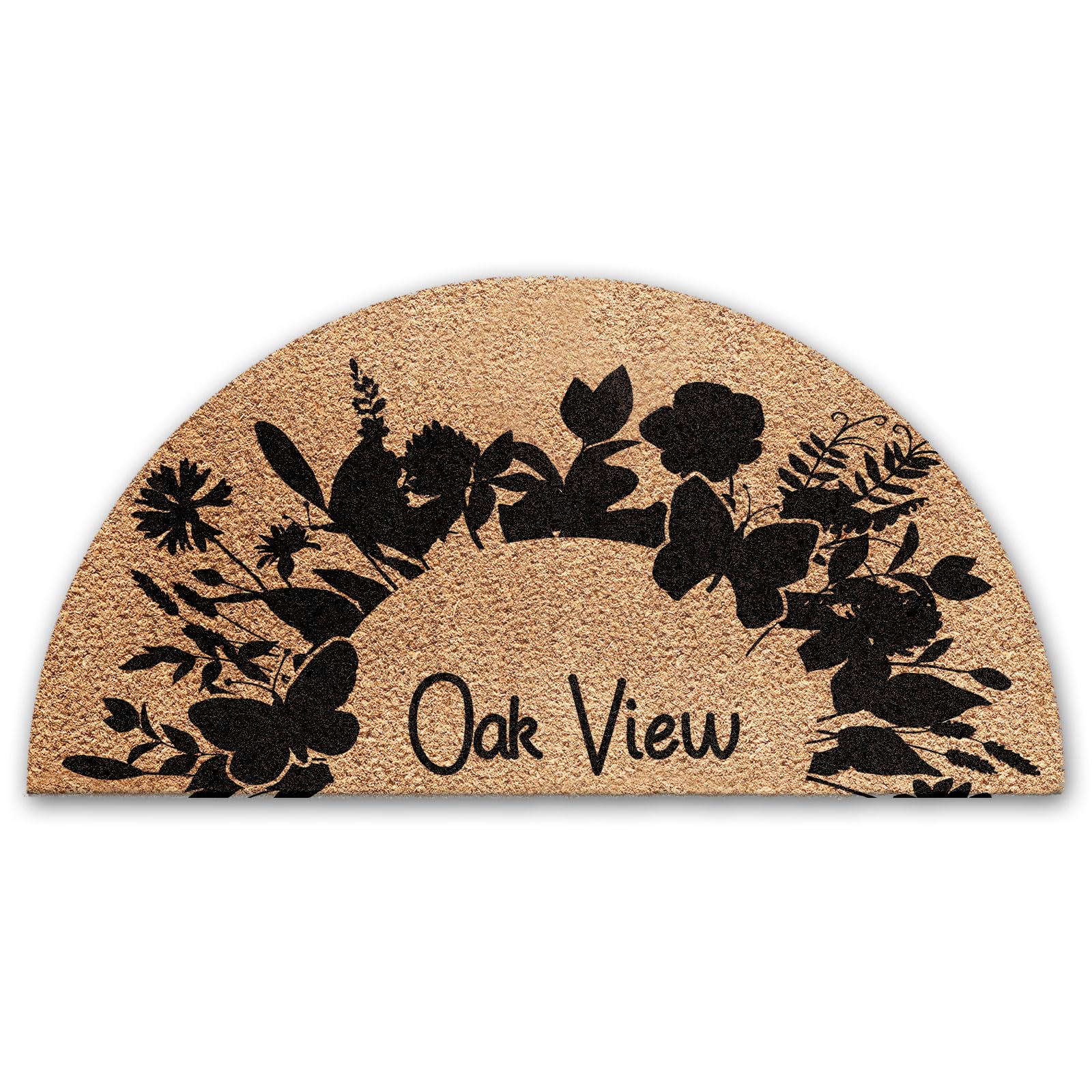 Personalised Doormat (60cm x 120cm) Medium Semi Circle Doormat Customise with House Name, Flower Ring Welcome Entrance Front Door Mat, Coconut Core Fibre Heavy Duty Mat, Rug, Indoor Natural Coir Mat โ image 1