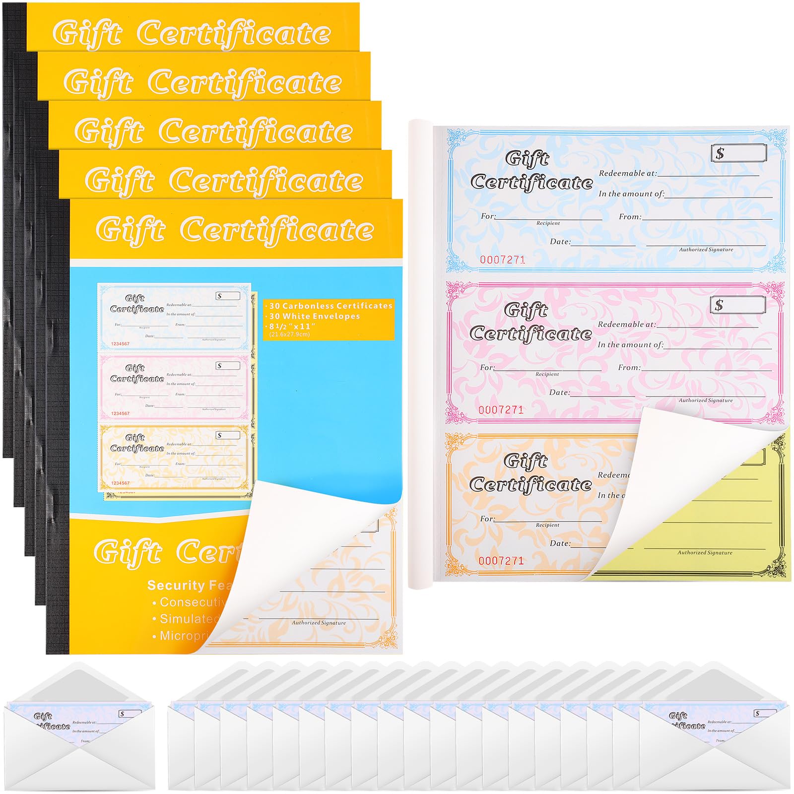 Zhanmai Geschenkgutscheinbuch mit Umschlag, 3 Gutscheine pro Seite, mit selbstdurchschreibendem Kopierpapier, mehrfarbig, Geschenkgutschein, geeignet für Unternehmen, Restaurants, Einkaufszentren,