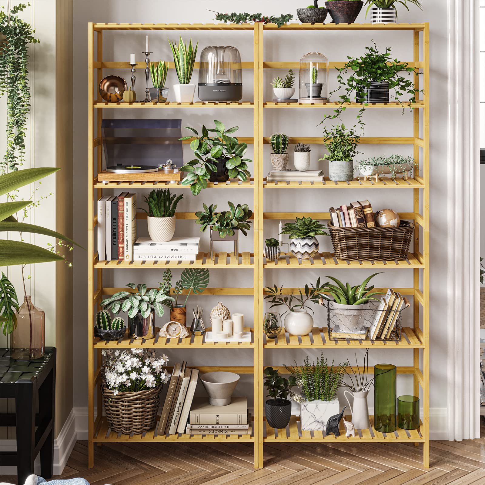 VIAGDO Bambusregal, Küchenregal, Badregal, Bücherregal, Standregal mit 6 verstellbaren Ablagen, 60 x 26 x 162 cm, für Bad, Küche, Wohnzimmer, Schlafzimmer, Balkon, Naturfarben