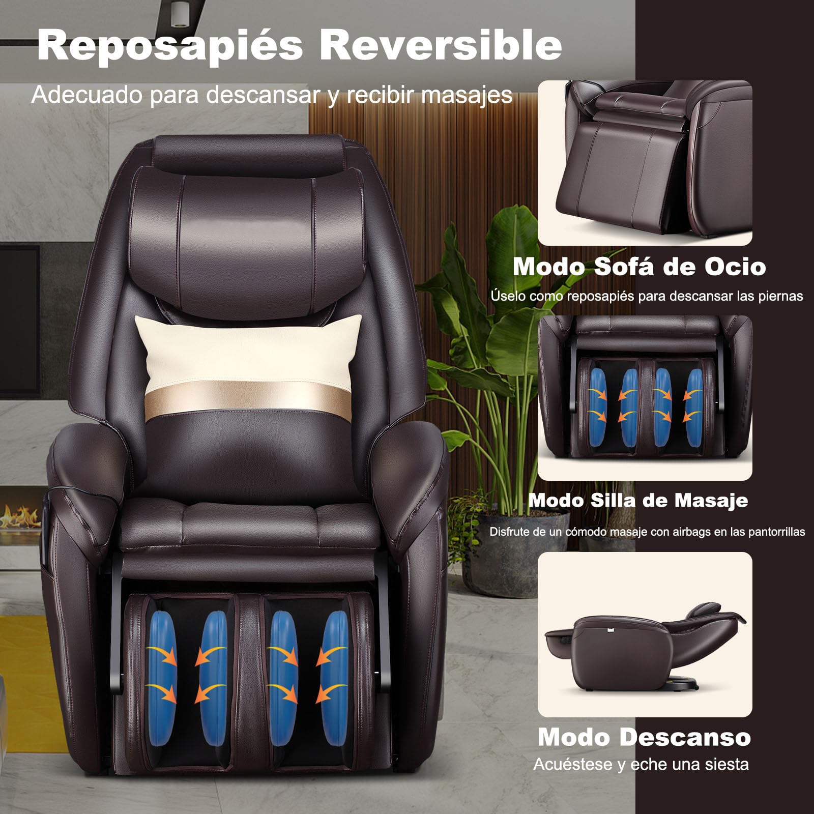 COSTWAY Sillón de Masaje con Gravedad Cero, Pista SL Ergonómica y Calefacción de Espalda, Airbag en Pantorrillas y Reposapiés Reversible, Mando a Distancia, Ideal para Hogar y Oficina (Marrón)