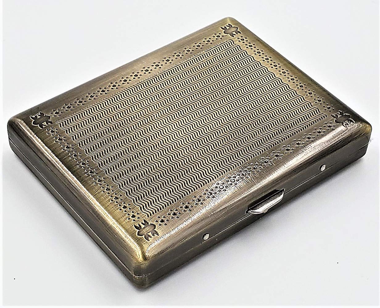 Stylish Bundle of Etched Cigarette Cases for Different Occasions, Victorian Style Metal Holder for Regular, King and 100's Size, Silver and Antique Brass Colors RFID Card Holder