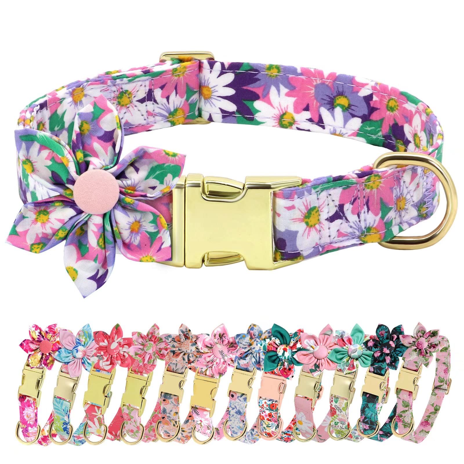 Beirui Cute Girl Dog Collars with Vibrant Floral Patterns, Female Dog Collar with Flower for Walking, Durable Adjustable Collar for Small Medium Large