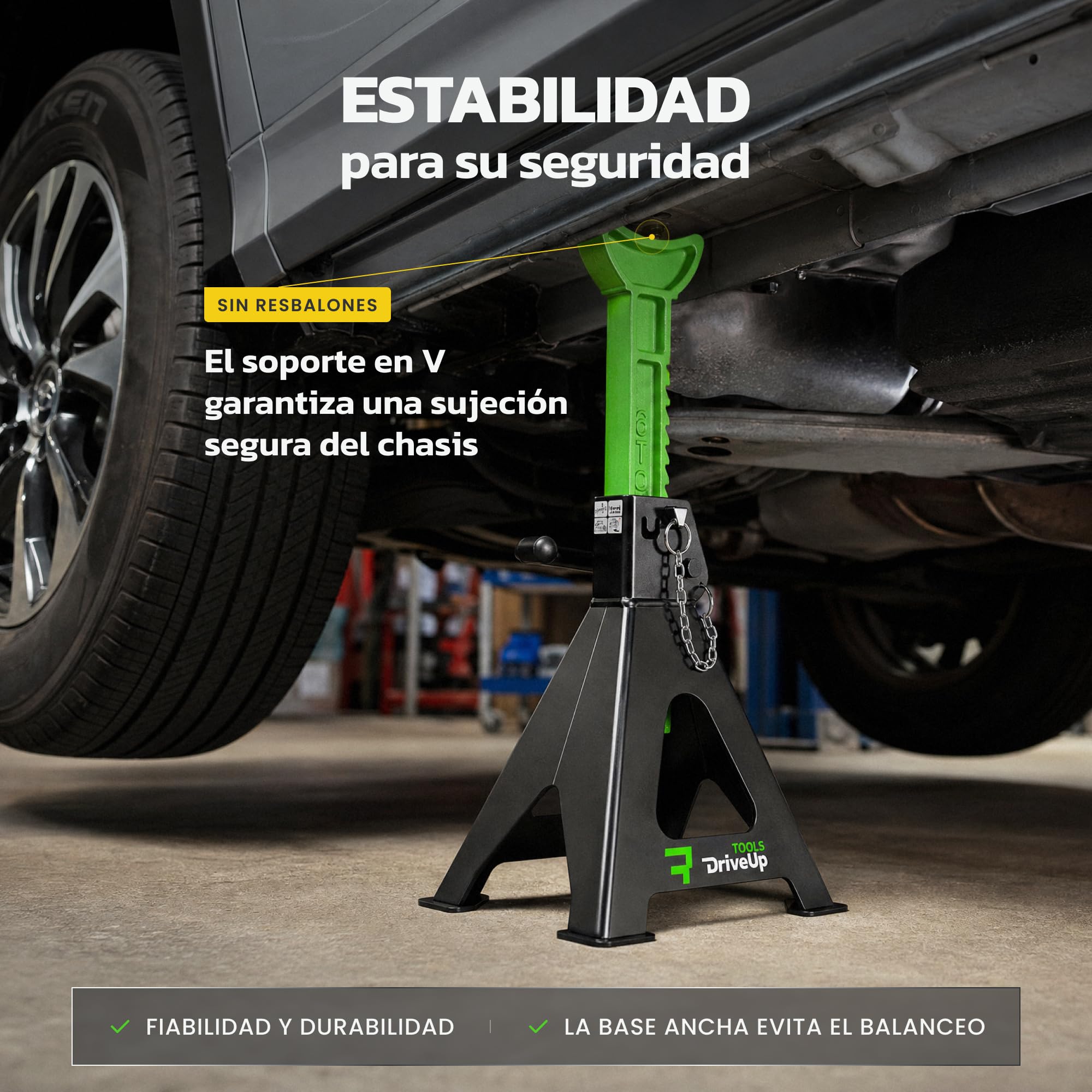 Caballetes para Coche 3 Toneladas - Pack de 2 | Gatos Estabilizadores con Almohadillas de Goma | Altura Ajustable 280mm-425mm | Máxima Seguridad y Estabilidad