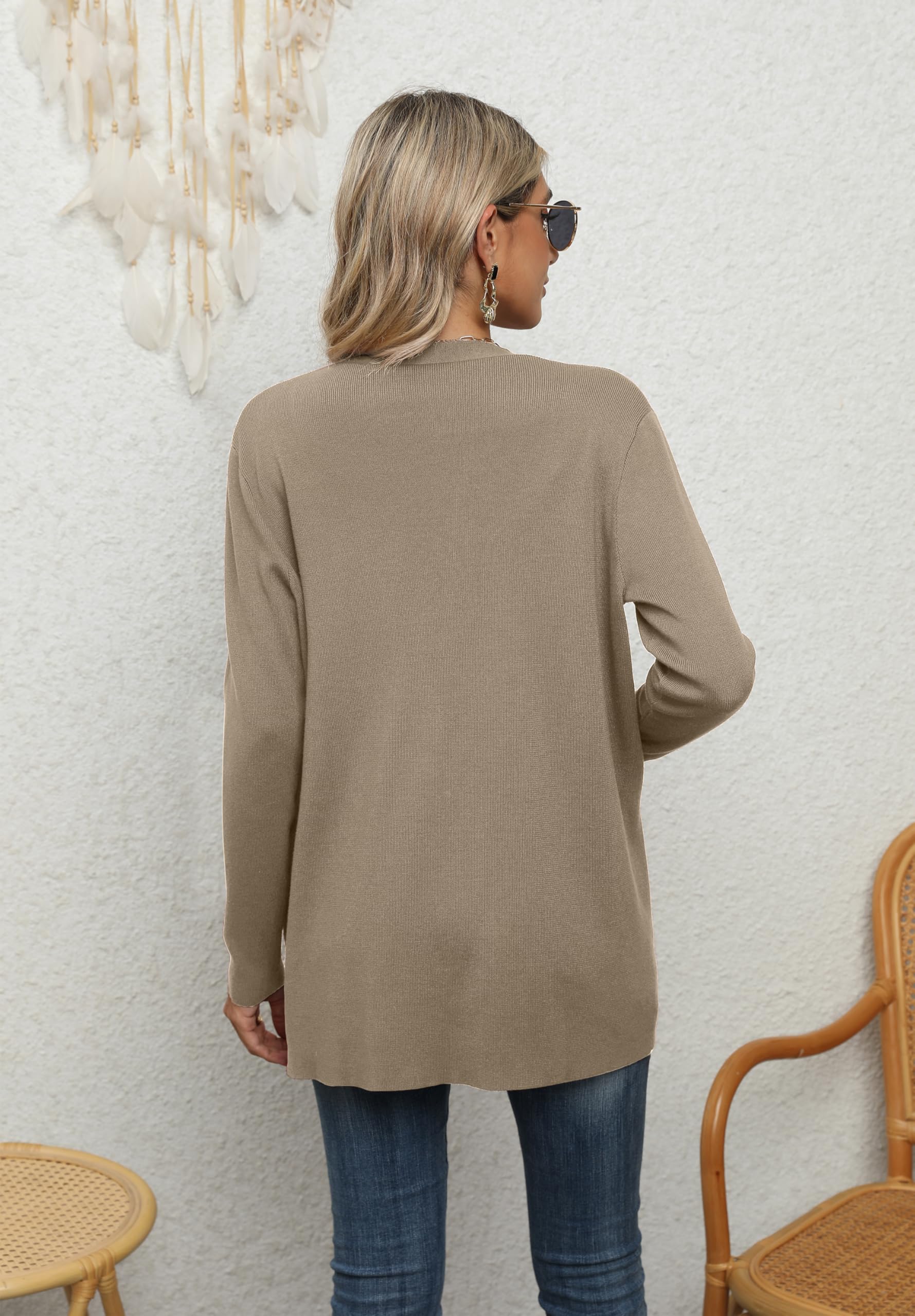 Yommay - Cárdigan para mujer de manga larga con cuello en V, holgado, informal y ligero, suéter de punto con bolsillos