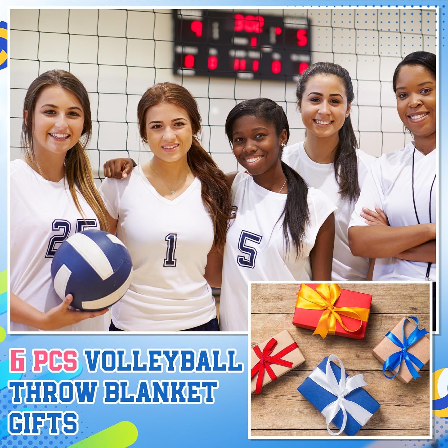 6 Pcs Volleyball Throw Blanket Gifts 40 x 60 Inch Cozy Plush Fleece Sports Blanket Bedding for Team Players Sport Lover Bed Sofa Couch Cushion Home Decor