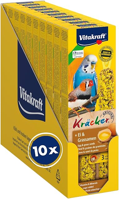 Vitakraft Galletas con Huevo y Semillas de Hierba, palitos para periquitos y exóticos, en Reserva