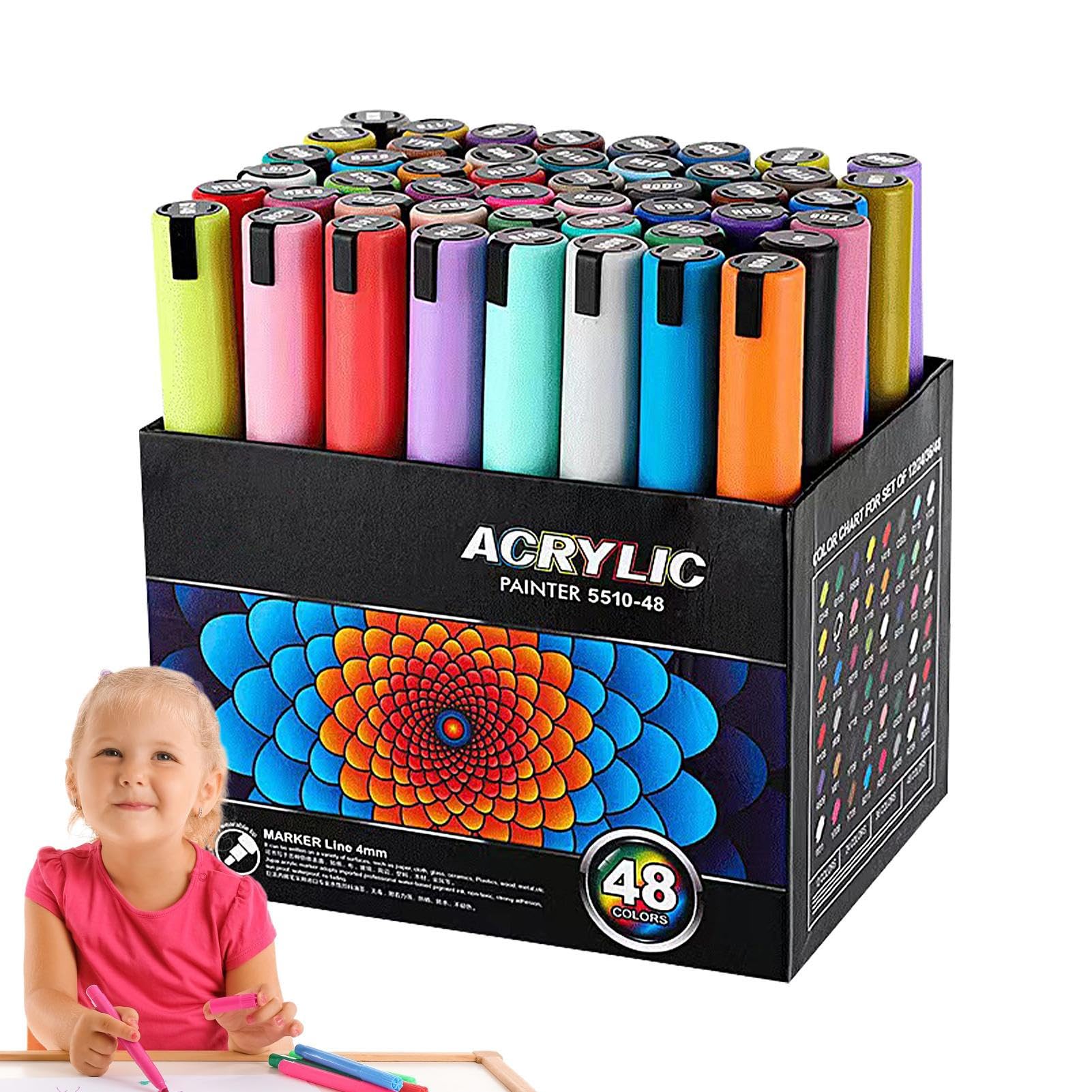 Acrylmalstifte, schnell trocknende Kleidungsmarker, Leinwand Stoff | Malmarker, wasserdichte Beschichtung, 48 Farben Marker für Felsmalerei, Acryl-Marker mit extra feiner Spitze zum Malen