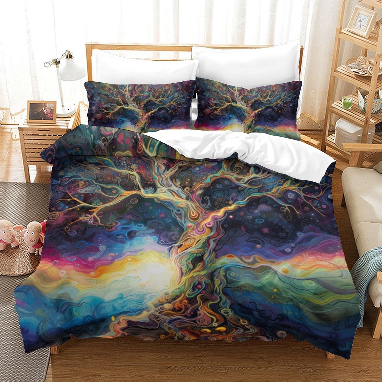 Housse de couette respirante et super douce avec motif Arbre de Vie 3D King