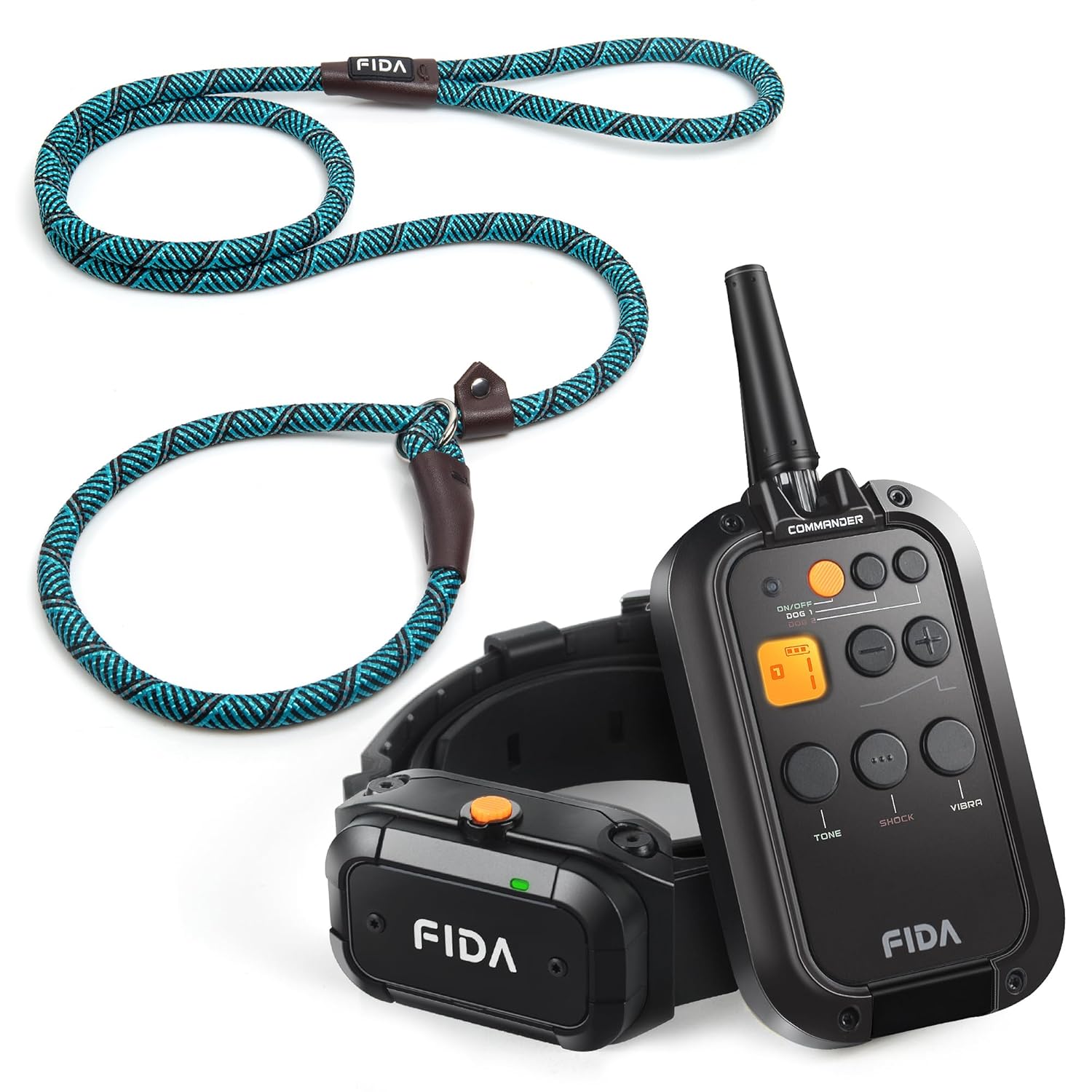 Fida Durable Slip Lead Dog Leash and Dog Shock Collar with Remote 3 4 Mile Range E Collar