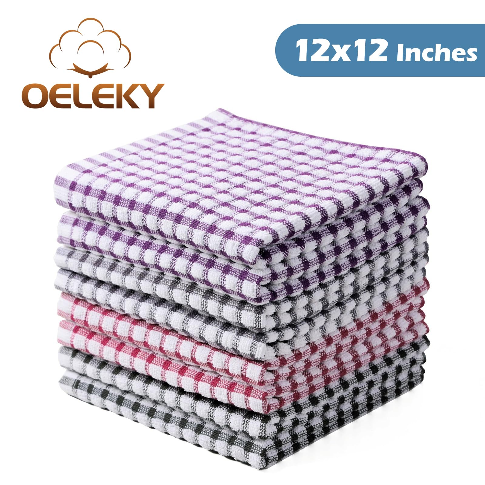 Oeleky 100% bawełniane ściereczki kuchenne do mycia naczyń, 30 x 30 cm, chłonne ściereczki kuchenne, 8 sztuk, szybkoschnące ściereczki do czyszczenia (mieszanka 3, 30 x 30 cm)