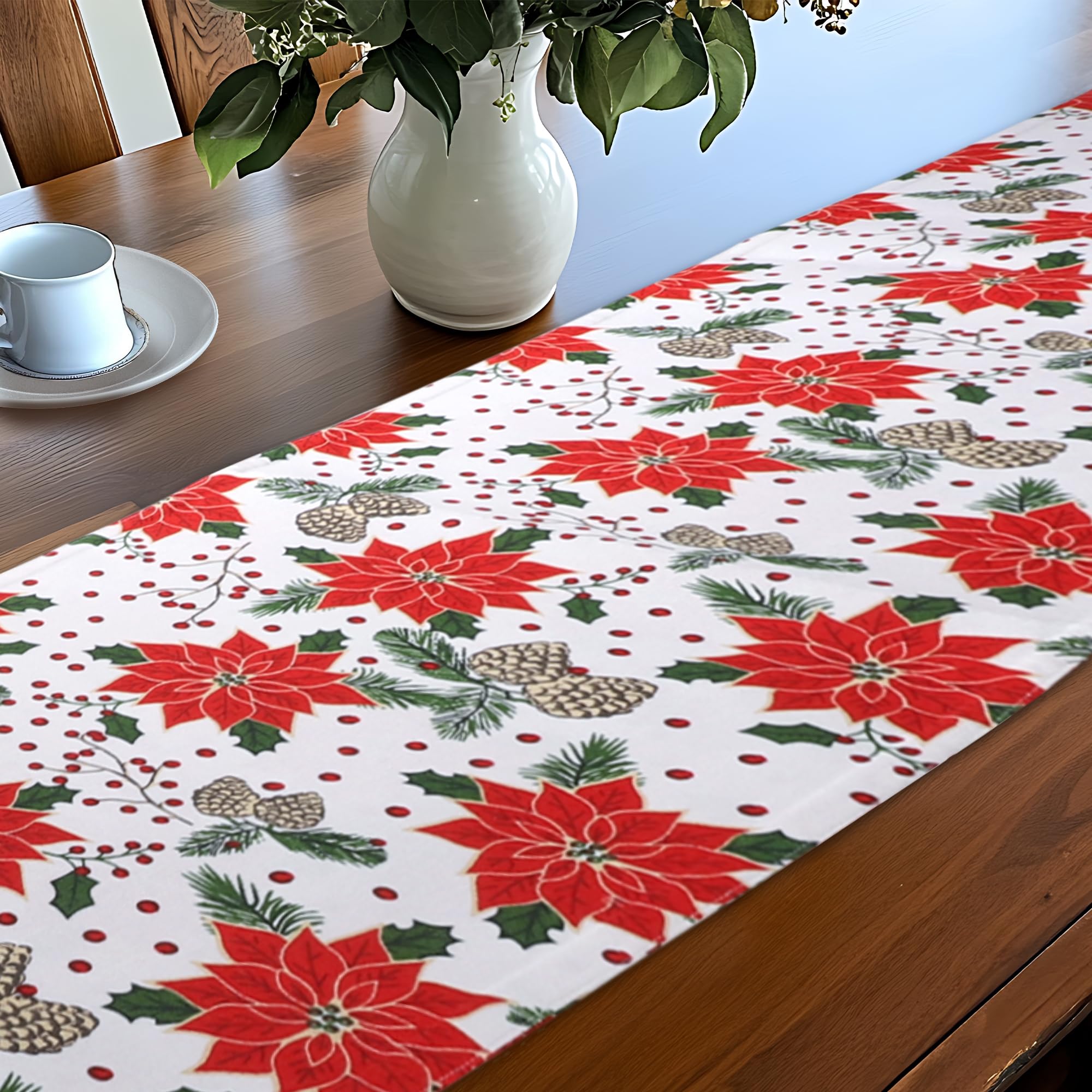 Urban Villa, Świąteczny nadruk szyszki sosnowej 100% bawełna stopiony bieżnik stołowy, 35 cm x 183 cm duży rozmiar, kolor świąteczny, codzienne użytkowanie, cięższa jakość