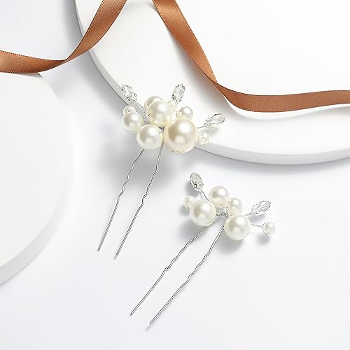 Miniatura 5 de Casdre Pearl Bridal Hair Pins - Pinzas de cristal para novia, accesorios para el cabello de boda para mujeres y niñas (paquete de 2) (A plateado)