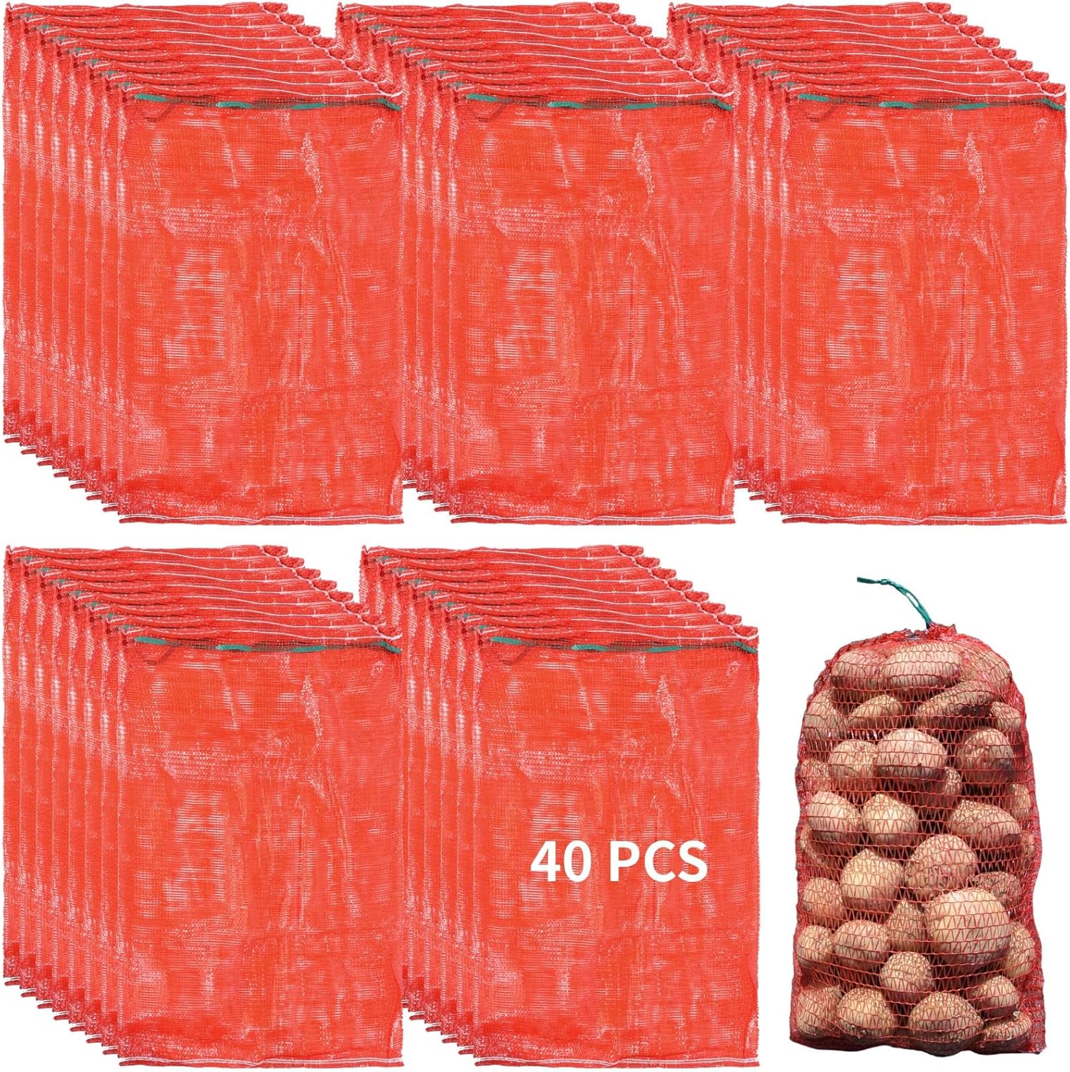 Produce Vegetable Storage Bags, Reusable Extra Large Sacks for Potato Onion Citrus Fruit, 40 Pcs Mesh, Garden Produce 35.3 X 23.5 Inches