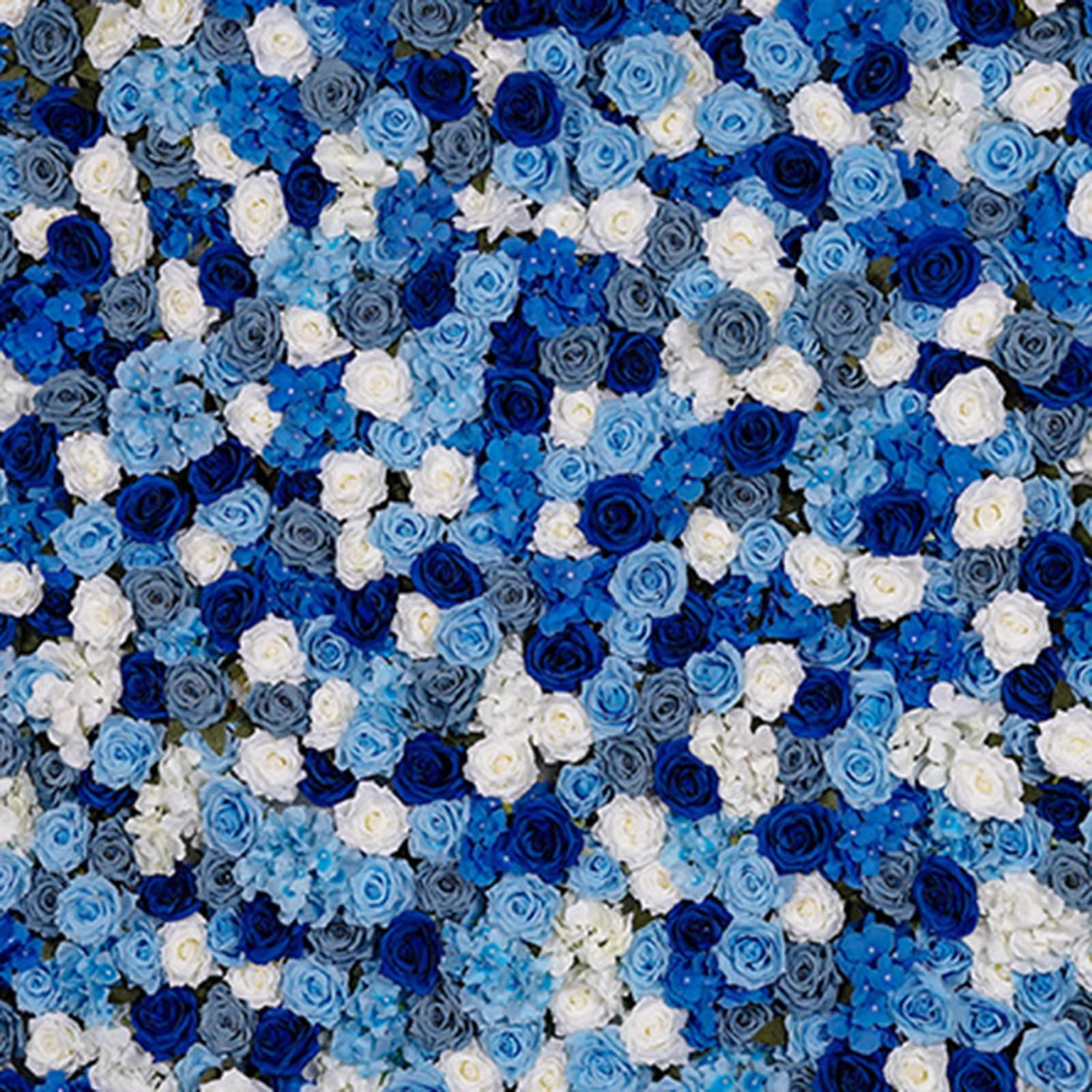 Amazon｜人工の青と白のバラ5D布ベースの模造花の壁の背景の壁