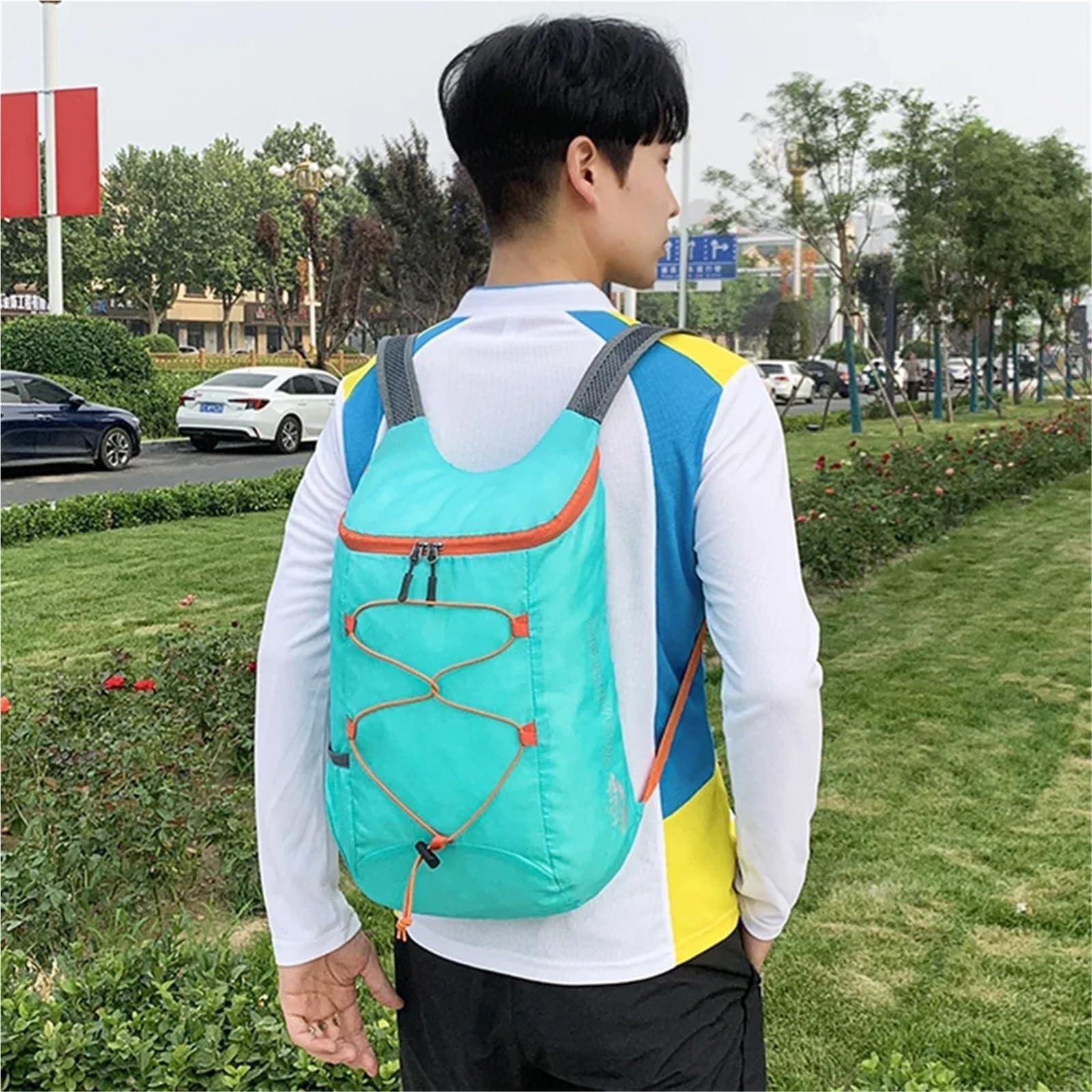 Zaino da Ciclismo Zaino Pieghevole Multifunzionale for Esterni Borsa Sportiva in Tessuto di Nylon Impermeabile Leggero ad Alta densità for Viaggi in Bicicletta(Rose Red)
