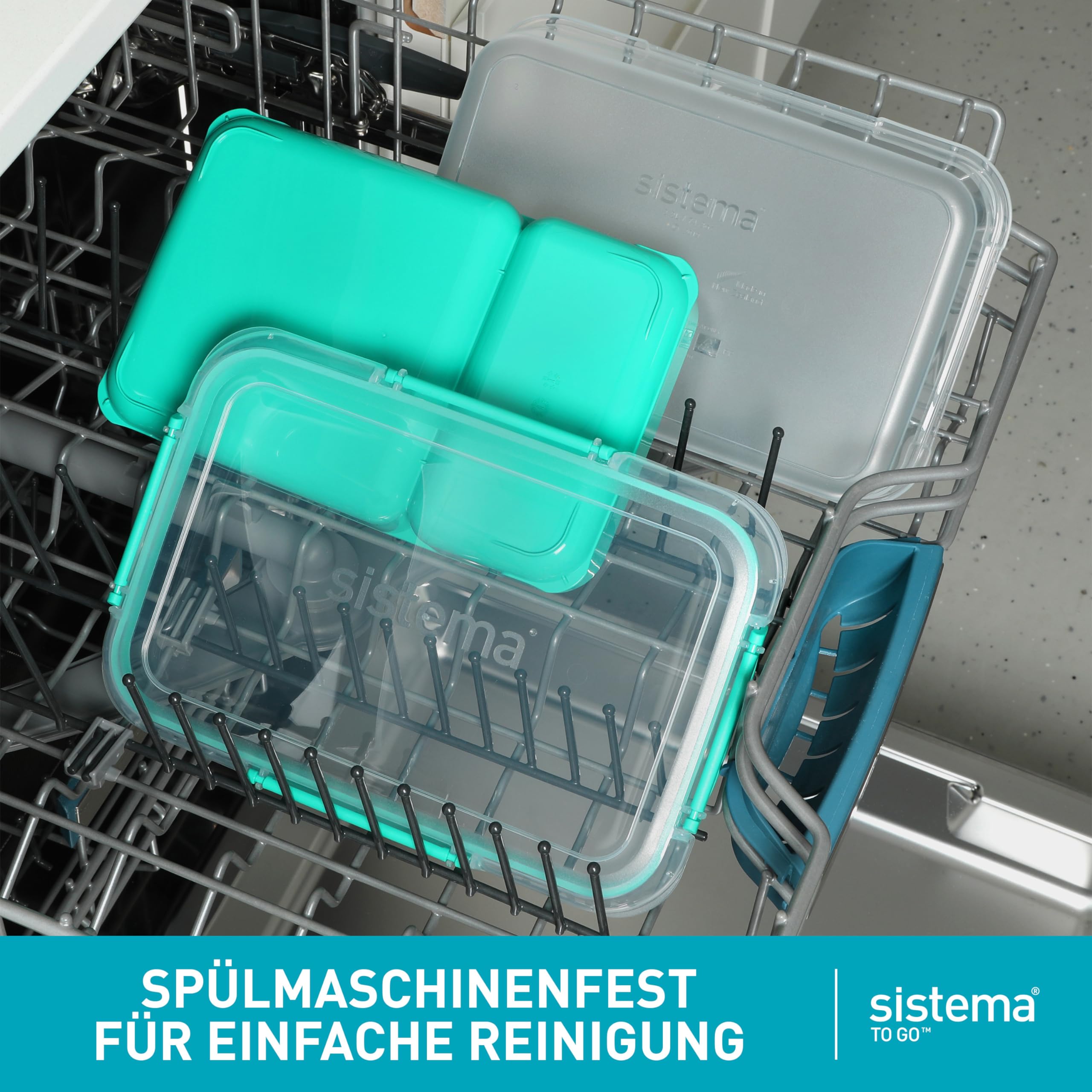 Sistema To Go Stax Frischhaltedosen | 1 L | 3 luftdichte Behälter mit Fächern | Auslaufsichere Versiegelung | Lunchbox Kinder & Erwachsene