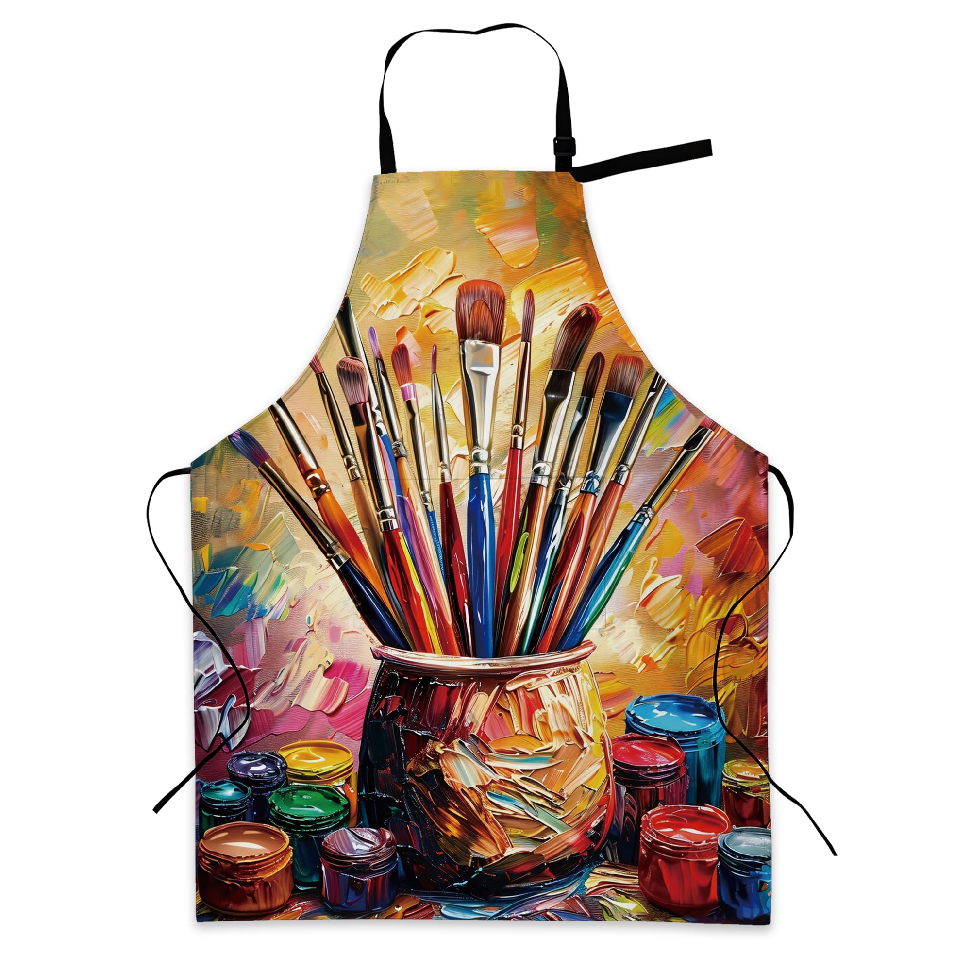 BILANGCE Apron with Paintbrush Paint, Women Men Waterproof Chef Apron with Adjustable Neck Strap and Pockets Festive Pinny for Baking BBQ Gift 28x34 Inches โ image 1