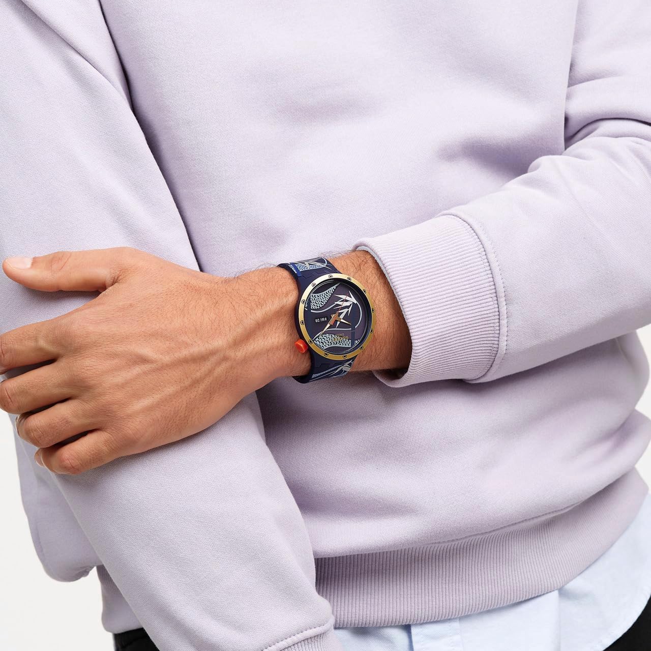 Swatch Big Bold Biosourced Unisex Watch Casual Plastic Blue Automatic Waterproof Blue and Golden Lithe Dancer