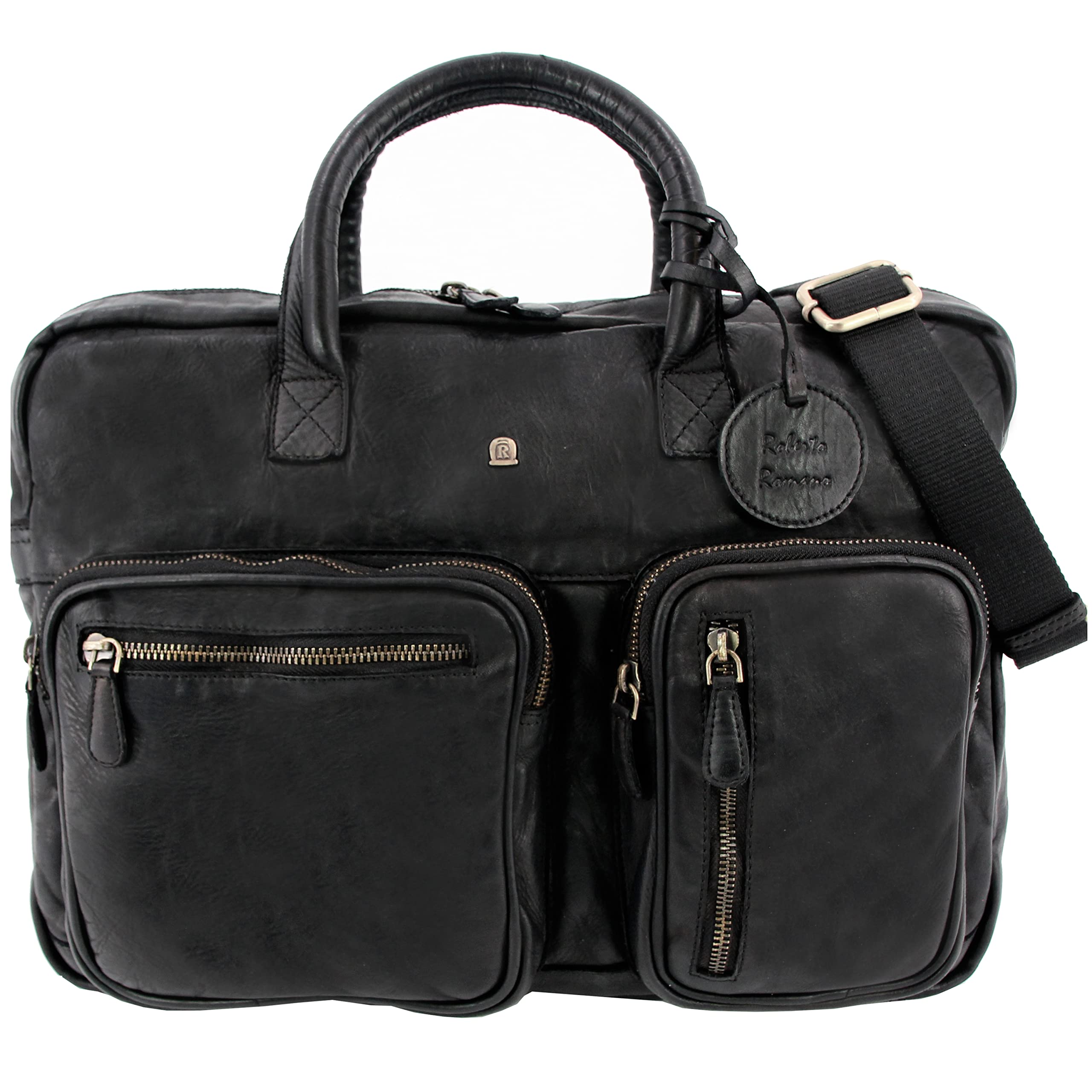 Roberto Romano ROMA 48201 - Funda para portátil (piel, hecha a mano), color negro, Negro, ca. 29 x 40 x 10 cm, Funda para ordenador portátil