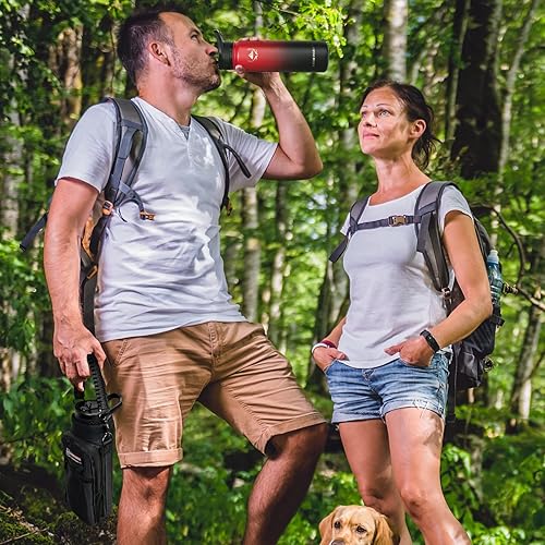 Miniatura 6 de NATURE PIONEOR Botellas de agua aisladas con pajilla, botella de acero inoxidable de 24 onzas con soporte, portador  funda, reutilizable, grado