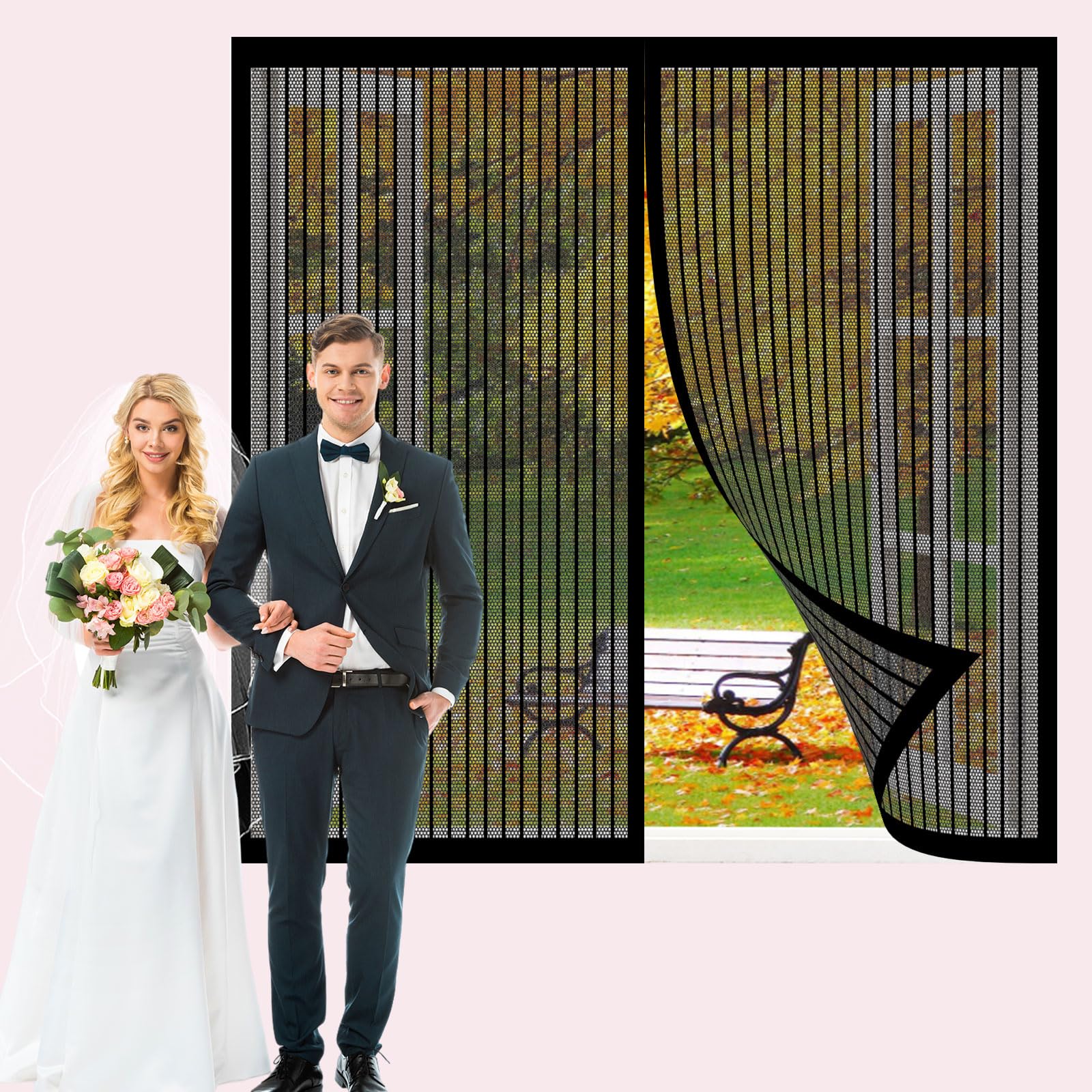 Fliegengitter Balkontür Magnet 110 x 256 cm Extra Starke Magnete, Magnetvorhang Ohne Bohren Fliegengitter Magnet Tur, Tür für Schiebetür Terrassentür, Schwarz