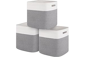 Square Storage Basket, 3-Pack Woven Rope Storage Cubes, 11 x 11 x...