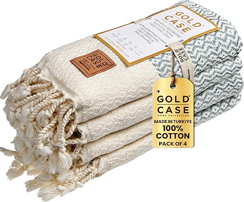Gold CASE - Juego de 4 toallas de mano turcas para baño, 20 x 40 pulgadas, 100 % algodón, toalla Zeus para spa, cara, té y paño de cocina, paño