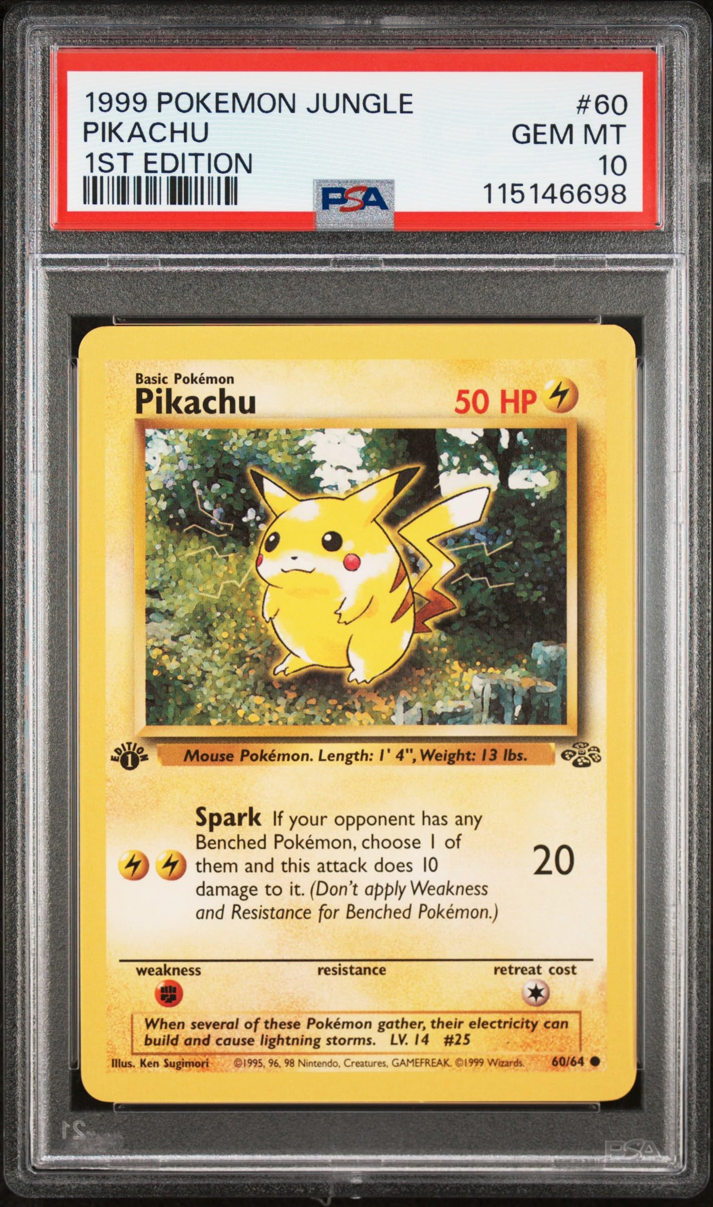 Graded 1999 PKM Jungle Pikachu 60 First 1st Edition Trading Card Game PSA 10 Gem Mint