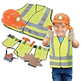 Dr. STEM Toys Construction Worker Roleplay Costume Set with Hat, Tools, Tool Belt, Gloves, and More - Orange and Yellow, One Size Fits Most Kids Ages 3 to 6