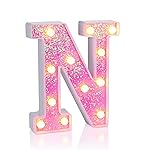 Foaky Pink Light up LettersPink Party Decorations,Girls Room Decor,Glitter Light Up Letters,Alphabet Letter Sign for Night Light Birthday Party Girls Gifts, Home Bar DecorationN