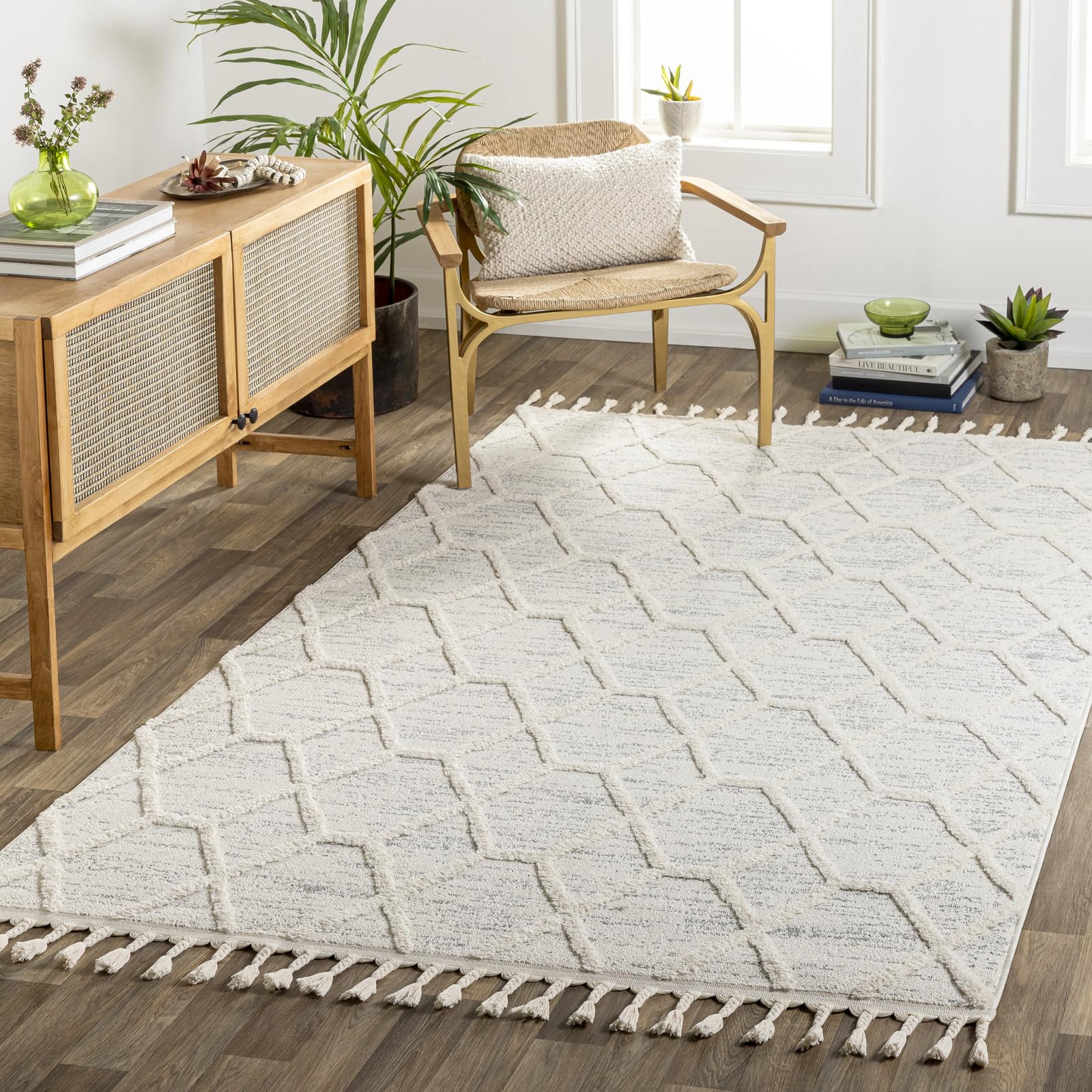 Surya Livabliss Tibilisi Tapis bohème - Grand Tapis de Salon - 160 x 213 cm - avec Motif géométrique - Tapis de Salle à Manger scandinave - Crème et Gris
