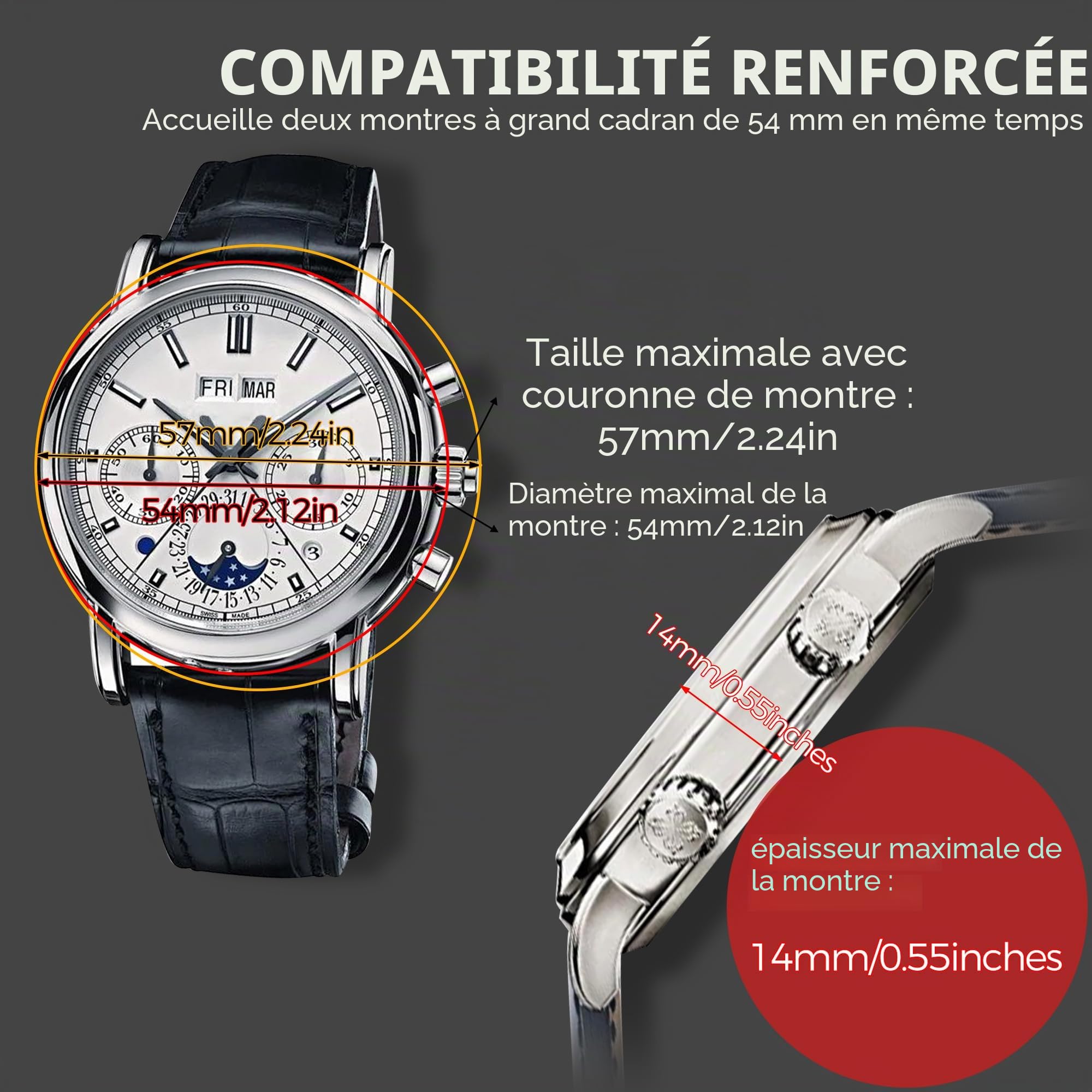 BEWISHOME Remontoir Montre Automatique avec éclairage LED, Boite Remontoir pour Montre Automatique avec Moteur Silencieux, 4 Modes, Alimentation par Batterie ou Adaptateur Type-C, ESYQ02Y