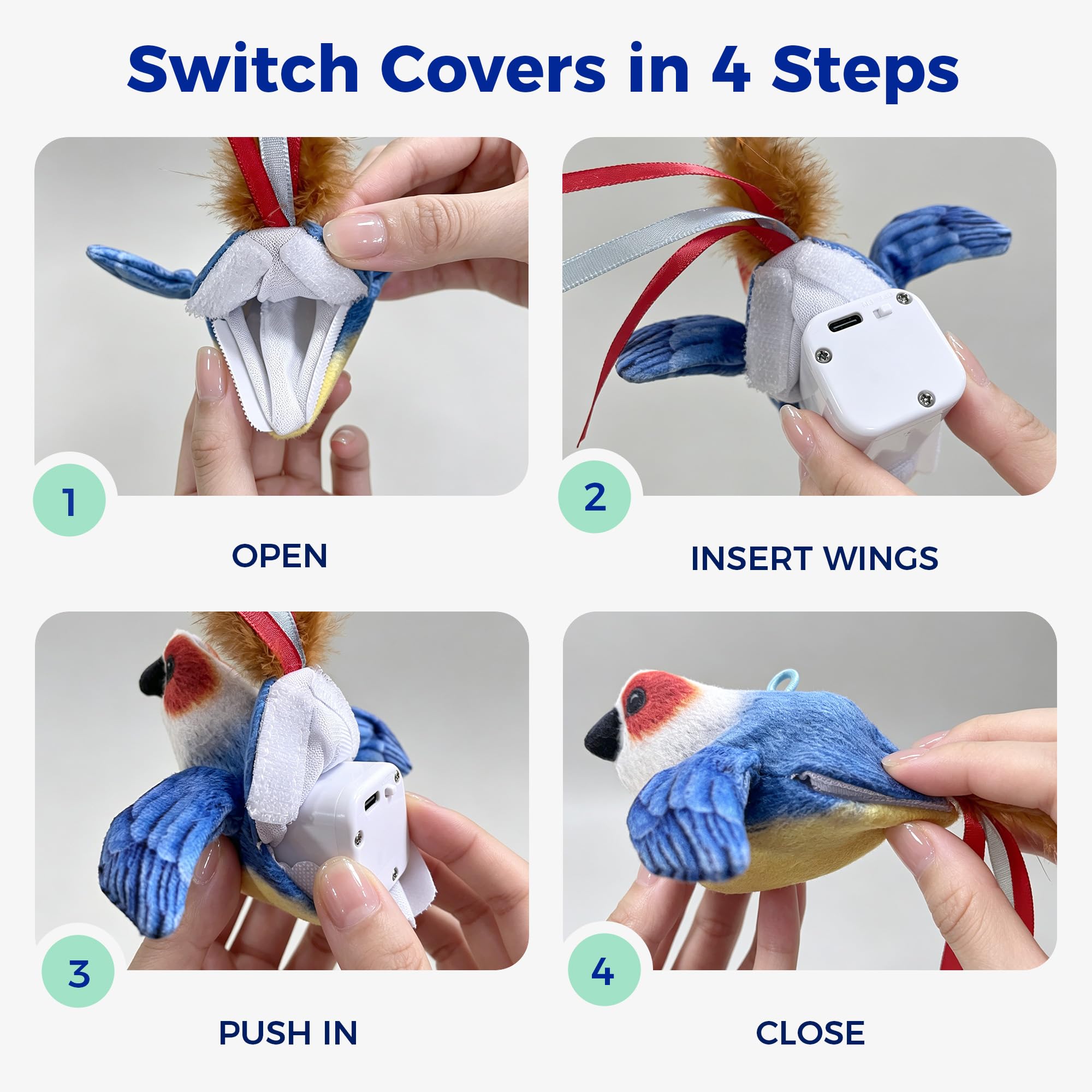 Jouet interactif pour chat d'intérieur – Jouet pour chat d'intérieur – Jouet pour chat – Activé par le toucher – Jouet rechargeable pour toutes les races – Avec 5 housses d'oiseaux et