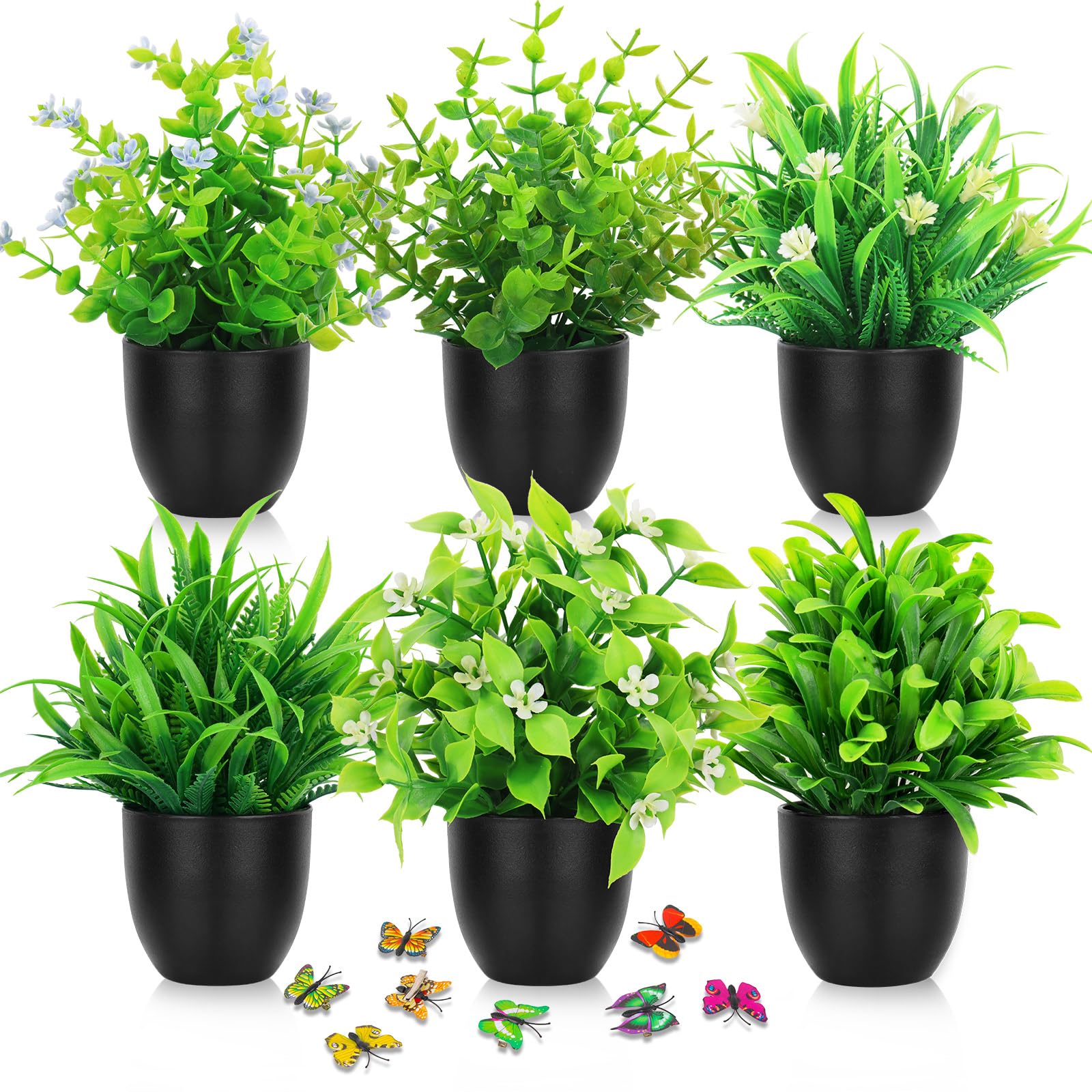 Amazon｜BELICOO フェイクグリーン 鉢植え 観葉植物 フェイク 6個 