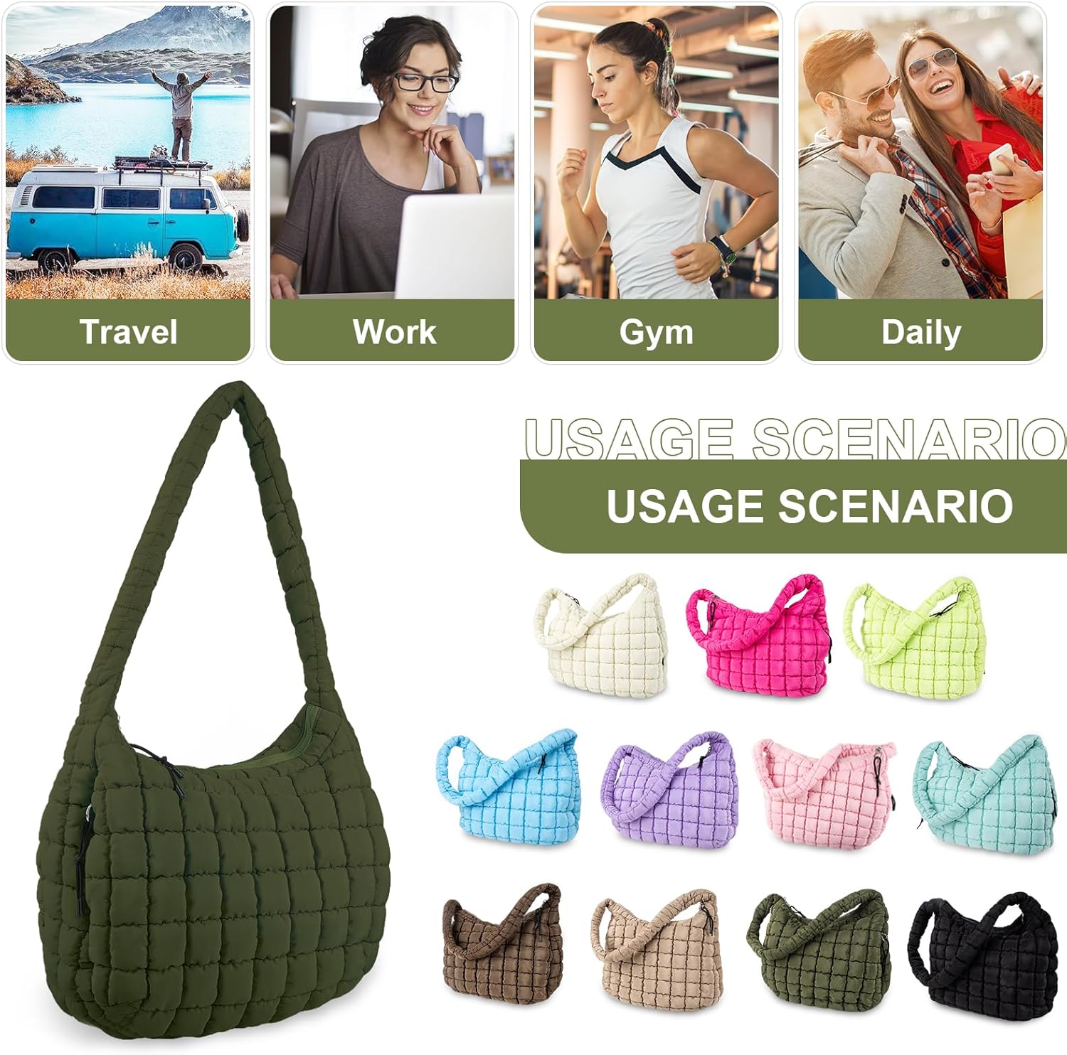 Quilted Puffer Tote Bag Purse Puffy Crossbody Shoulder Bag,Lightweight Nylon Hobo Bag Puffer Carryall Bag for Women Girl - Image 7