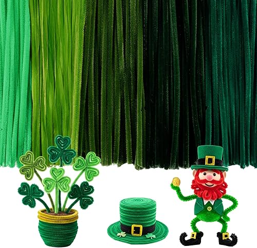 Miniatura 34 de Caydo 300 piezas de limpieza de tuberías verde oscuro, suministros de manualidades, tallos de felpilla para proyectos de manualidades, decoraciones
